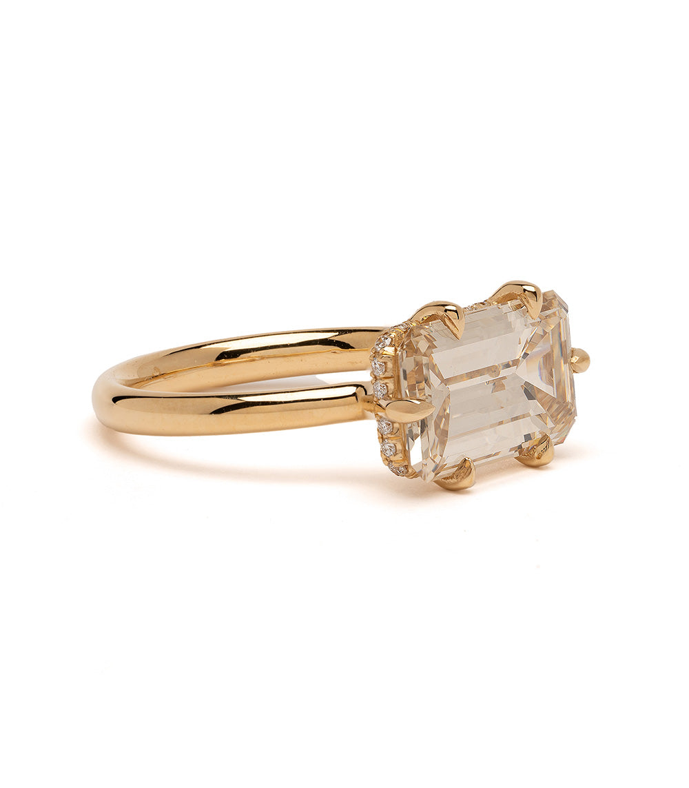 Billie Ew Emerald Cut Champagne Engagement Ring - 14K Gold Vintage Style Wedding Band for Women, Perfect for Proposals, Anniversaries & Bridal Jewelry Gifts