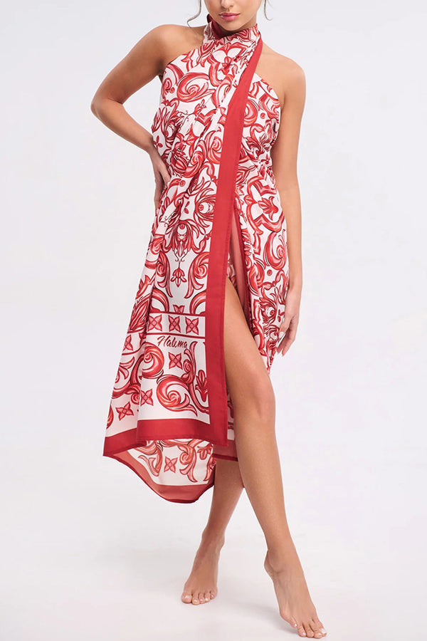 Summer Lovin Unique Royal Print Strapless One Piece Swimsuit with Pareo - Stretchy Bathing Suit for Women, Beach Vacation & Pool Party Outfit