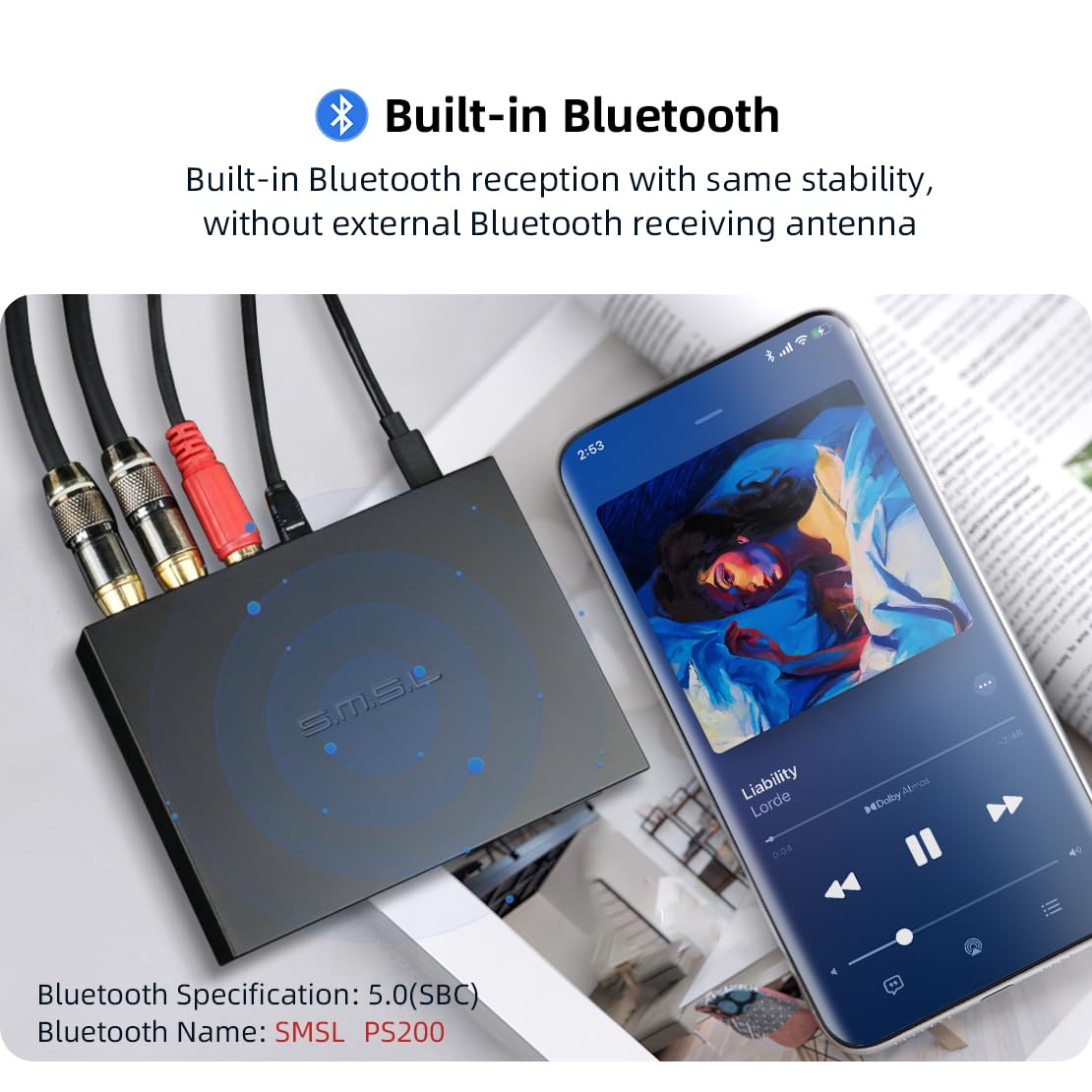 SMSL PS200 ES9039Q2M XU316 USB DAC Converter - 32Bit/768kHz DSD512 MQA/MQA-CD Digital to Analog Audio Adapter with USB/Optical/Coaxial to RCA Output for PC, Phone, PS5, Nintendo Switch & Home Theater System - Perfect for Gaming, Music Streaming & Hi-Fi Audio Setup