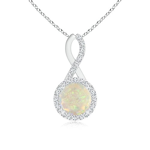 Angara Natural Opal Solitaire Halo Pendant Necklace for Women - 14K Solid Gold/Platinum October Birthstone Jewelry | Elegant Gift for Her, Birthday, Anniversary, Wedding | Perfect for Formal Events, Date Nights & Special Occasions