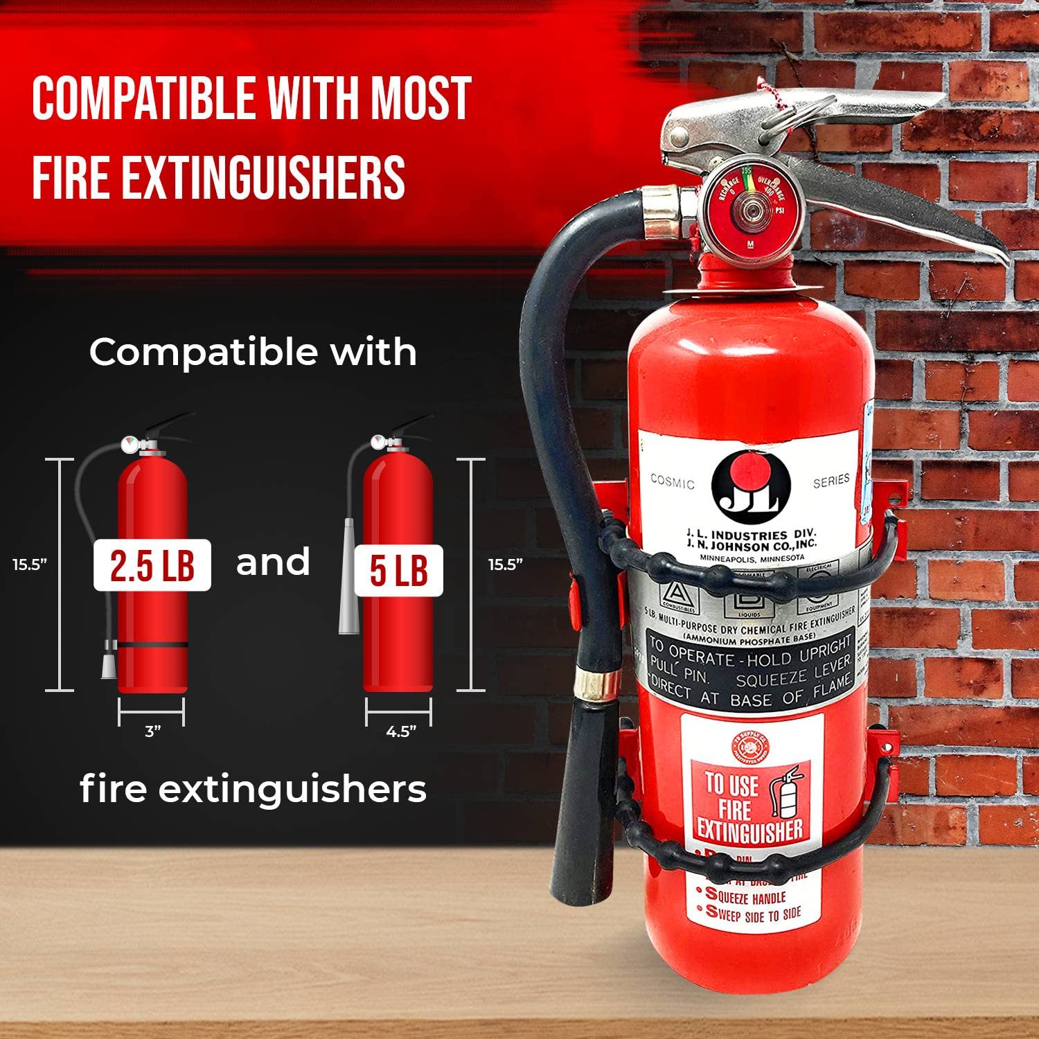 Heavy Duty Fire Extinguisher Mounting Bracket - Universal Wall Mount for 2.5lb & 5lb Extinguishers - Secure Fit for Cars, Trucks, Boats, RVs & Off-Road Vehicles - Compatible with Kidde, Amerex & Most Brands (2-Pack) - Perfect for Emergency Safety in Garages, Workshops & Adventure Vehicles