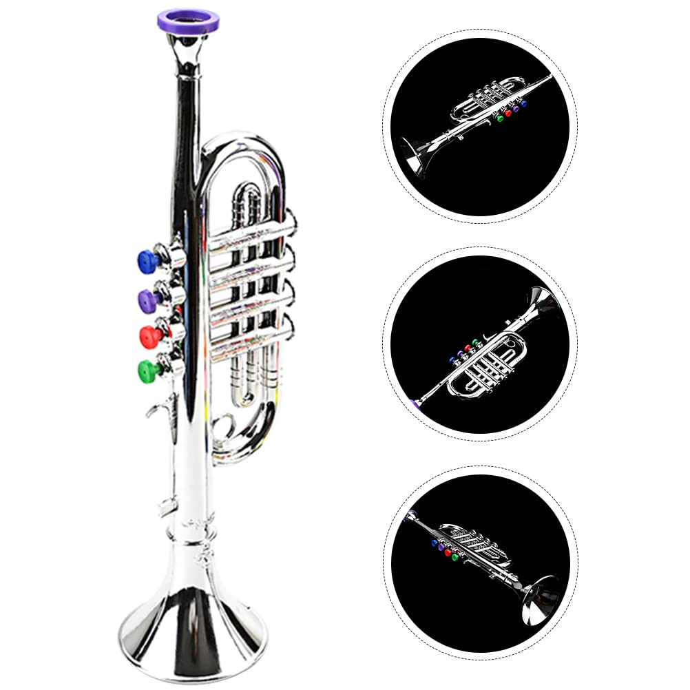LUOZZY Realistic Silver Plastic Trumpet Toy for Kids - Musical Instrument Playset for Children's Band, Birthday Gifts & Pretend Play