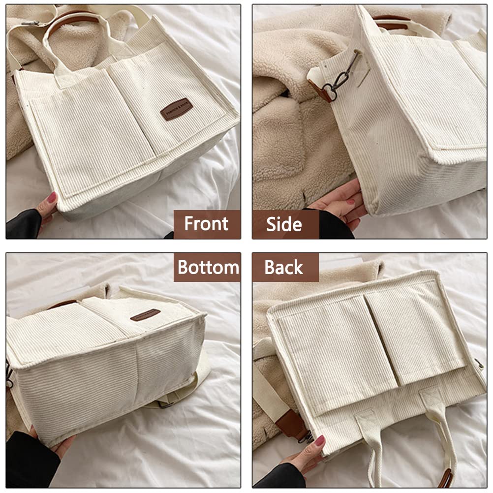 Stylish Corduroy Tote Bag for Women - Crossbody Shoulder Purse with Canvas Lining | Perfect for Work, Travel & Everyday Use (Teen Girls & Adults)