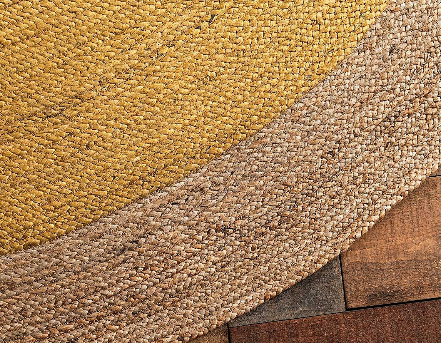 Handmade Natural Jute Round Farmhouse Rug - 9x9 Feet Braided Area Carpet for Living Room, Bedroom, Kitchen | Indoor & Outdoor Use | Boho Home Decor, Cozy Floor Mat for Patio & Dining Areas (Yellow)