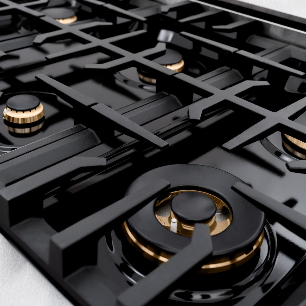 ZLINE Autograph Edition 36 Inch 5.2 Cu Ft Gas Range with 6 Burner Cooktop & Convection Oven - Satin Stainless Steel with White Matte Door & Black Accents (HGRSZ WM 36 MB) - Perfect for Modern Kitchens & Professional Chefs
