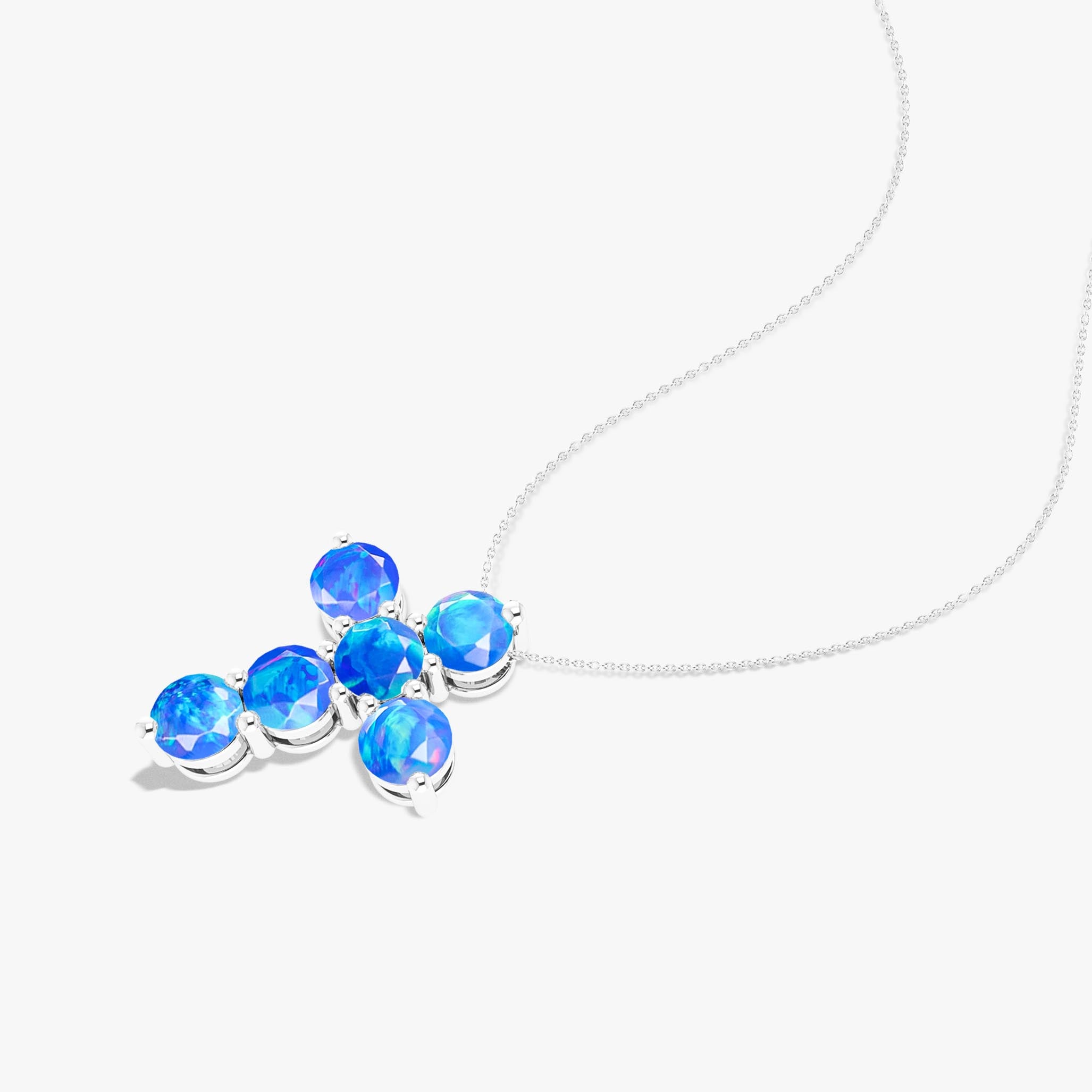 Blue Opal Gemstone Cross Pendant Necklace - Elegant Spiritual Jewelry for Women - Perfect for Church, Weddings & Everyday Wear