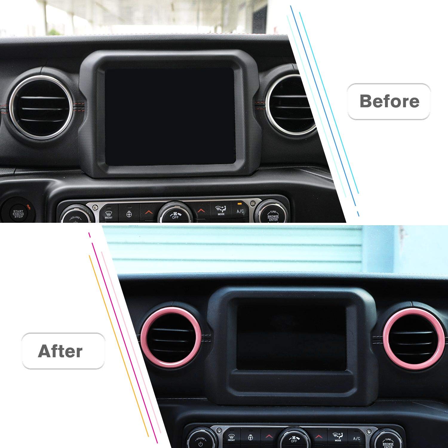 JeCar Pink Interior Trim Kit for Jeep Wrangler 2018-2023 JL - Dashboard & AC Vent Rings Accessories | Upgrade Your Ride's Style & Protection
