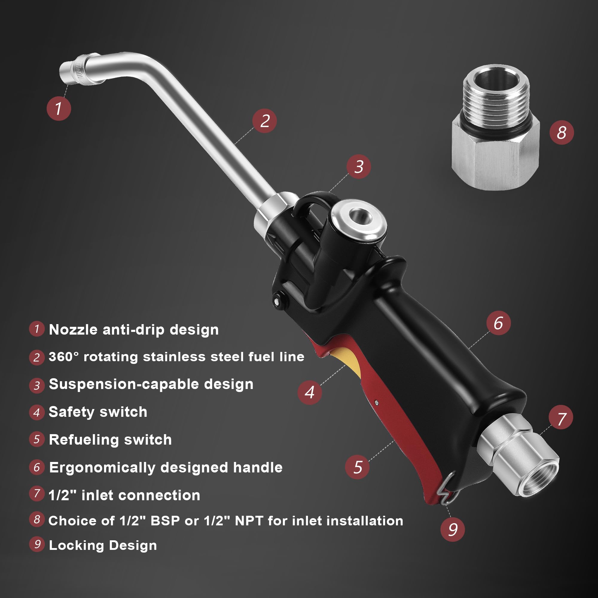 Heavy Duty 1/2-Inch NPT Air Operated Oil Control Valve Dispenser Nozzle - Portable Oil Pump Gun for Motor Oil, Gear Lubricant, Hydraulic & Antifreeze Fluids | Workshop, Garage & Industrial Use