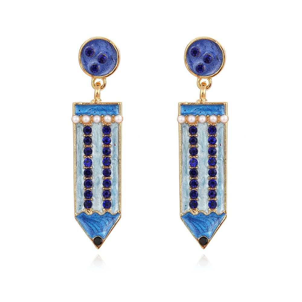 Hypoallergenic Crystal Drop Dangle Earrings for Women - Funny Pencil Stud Earrings Jewelry for Teens, Teachers & Students | Back to School Gift, Office Wear, Party Accessories