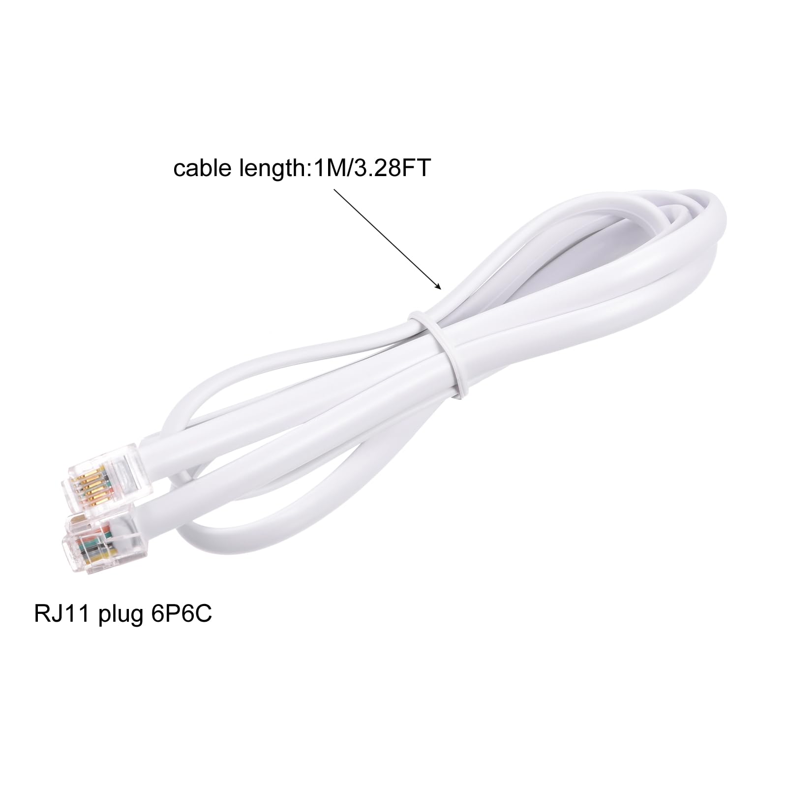 3.28FT MECCANIXITY Phone Extension Cord - RJ11 6P6C Male to Male Telephone Cable for Landline Phones & Fax Machines (White) | Perfect for Home Office, Business Use & Long Distance Connections