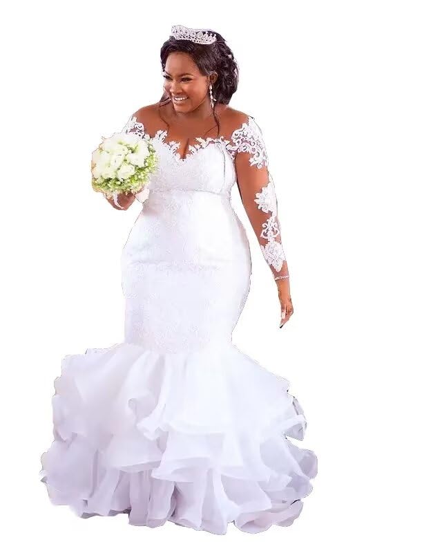 Elegant Off Shoulder Mermaid Wedding Dress with Long Sleeves & Lace Applique - Organza Beach Bridal Gown for Romantic Ceremonies & Evening Receptions