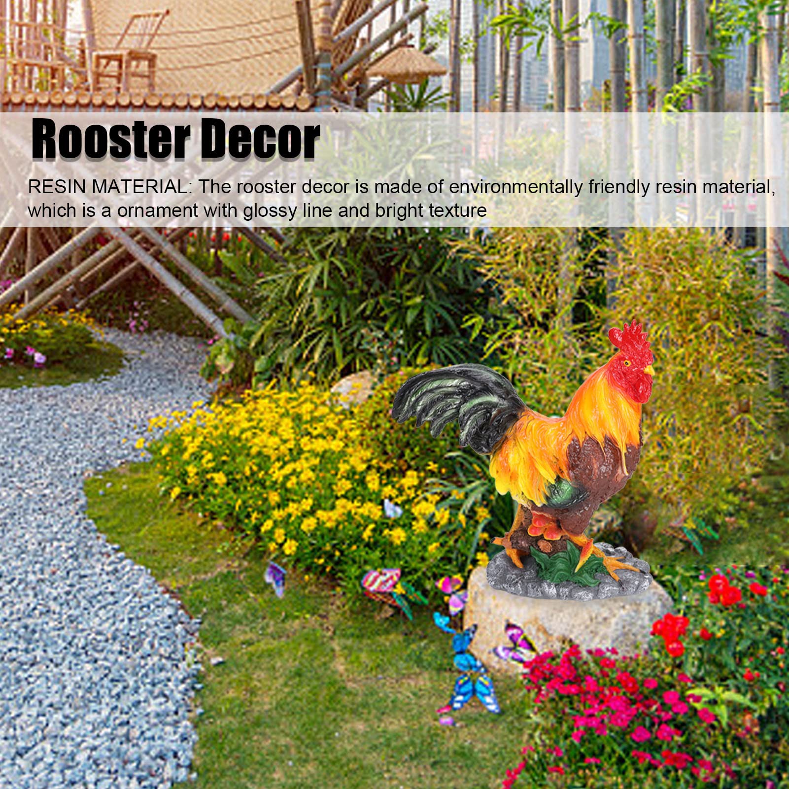 Vibrant Red Brown Rooster Garden Decor - Waterproof & Durable Chicken Ornaments for Outdoor Patio, Yard, and Farmhouse Decoration | Perfect for Countryside Theme, Spring Decor, and Rustic Home Accents