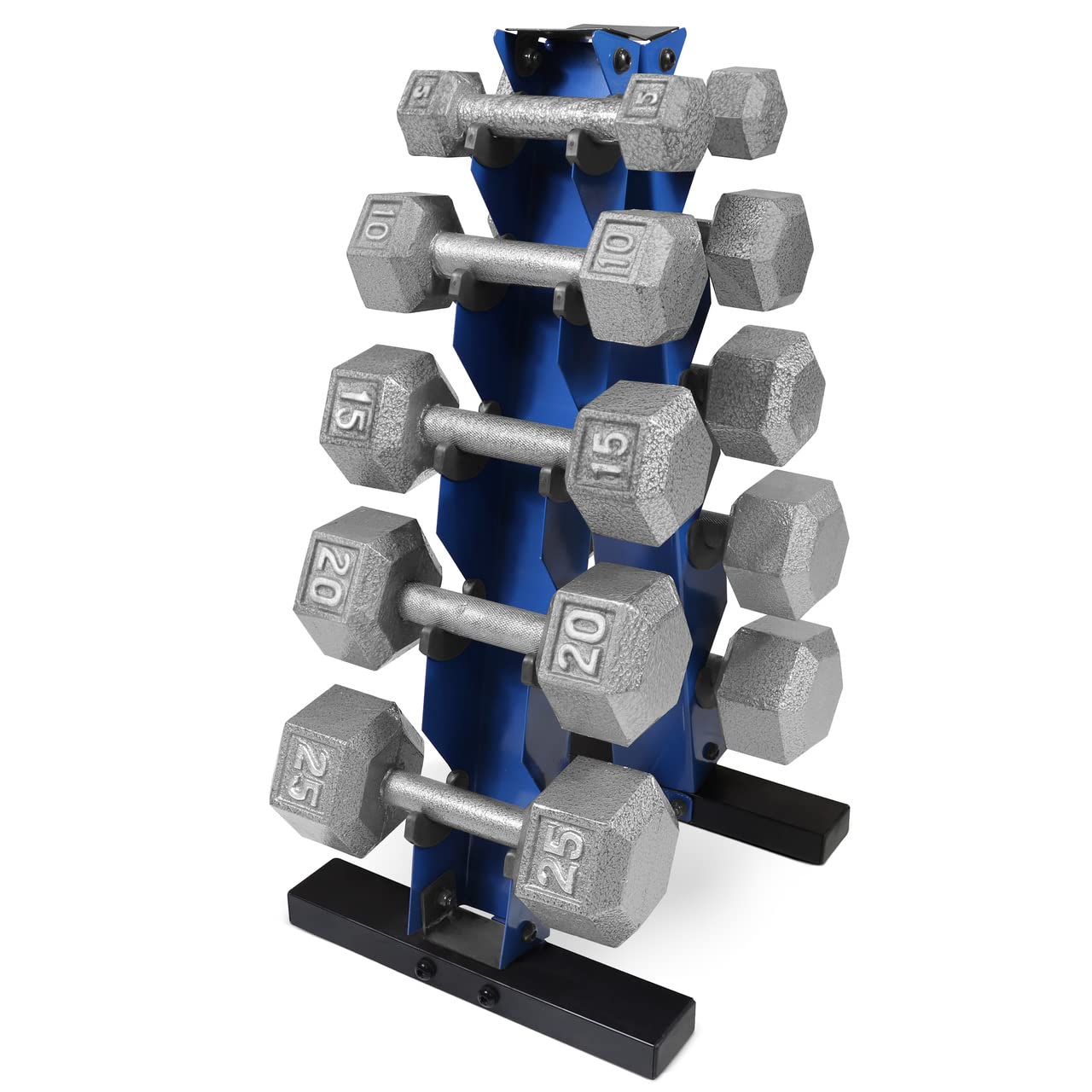 CAPHAUS 5-25 lb Adjustable Dumbbell Set with A-Frame Storage Rack - Hexagonal Cast Iron Free Weights with Rubber Coating for Men & Women | Home Gym Strength Training & Workout Equipment