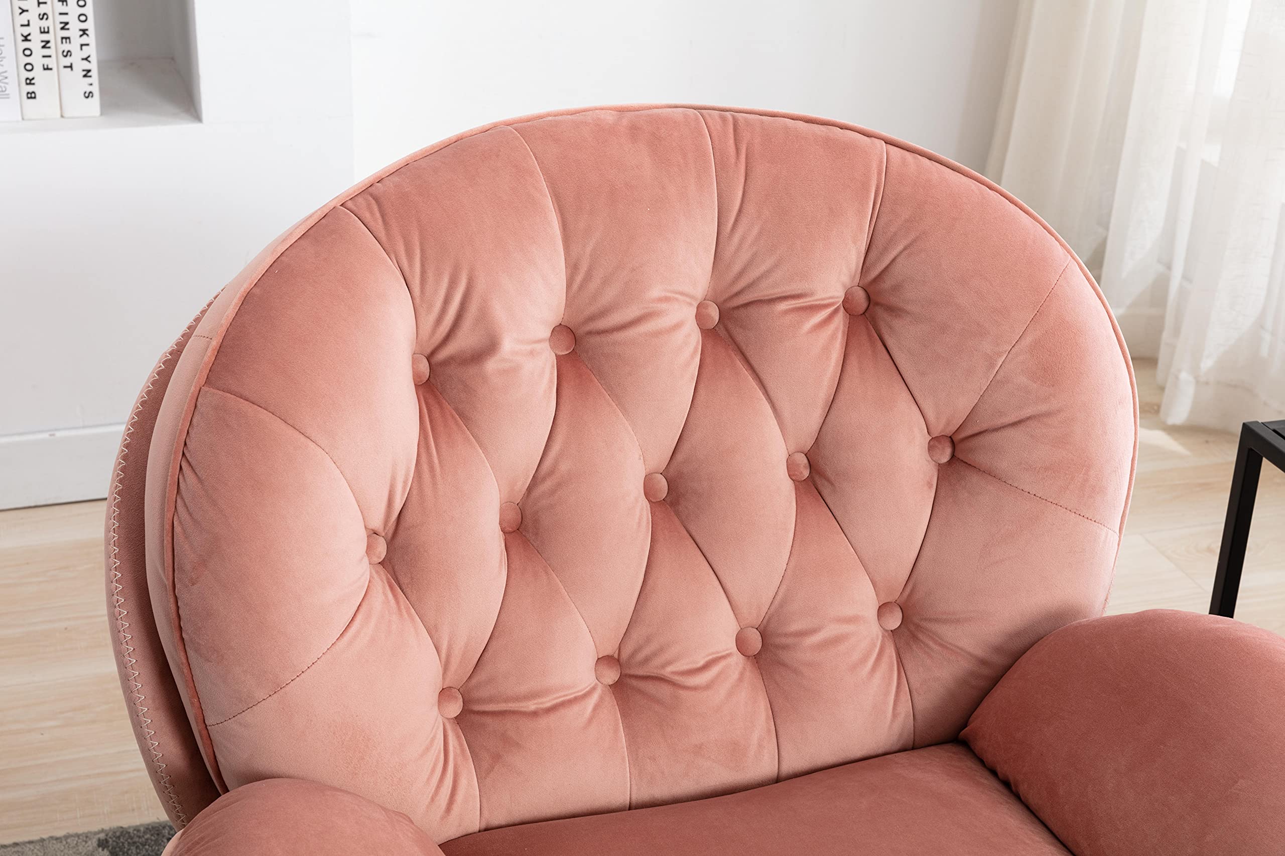 360° Swivel Accent Chair with Ottoman Set - Pink Modern Lounge Chair for Bedroom, Living Room & Office - 33.5