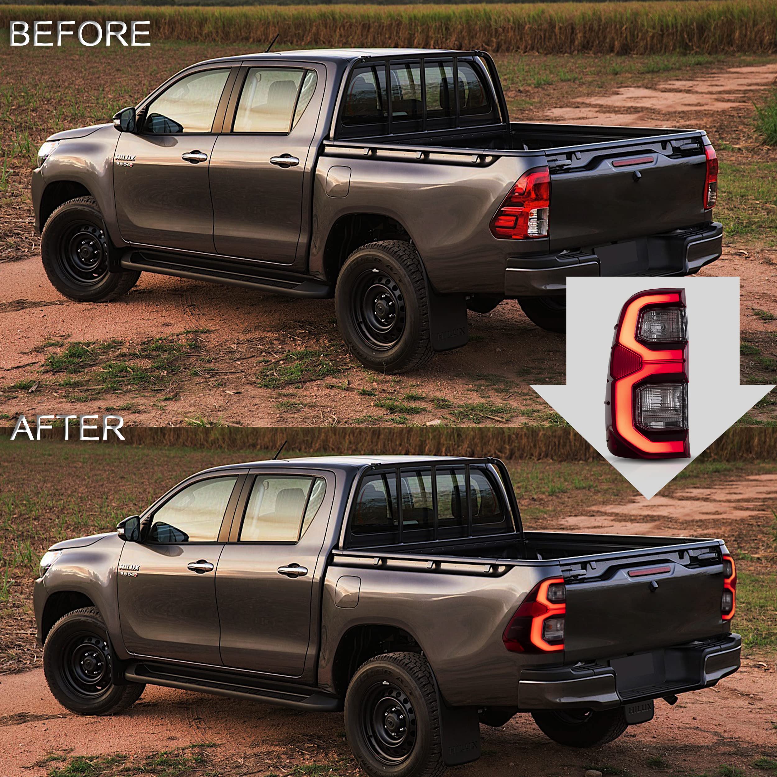 VLAND LED Tail Lights Assembly for Toyota Hilux 2015-2020 - Compatible with Base, Chasis, Doble Cab, SR, DLX Models (Not for Tonka) - Red Rear Lamps with DRL & Turn Signal - Perfect for Off-Roading & Night Driving