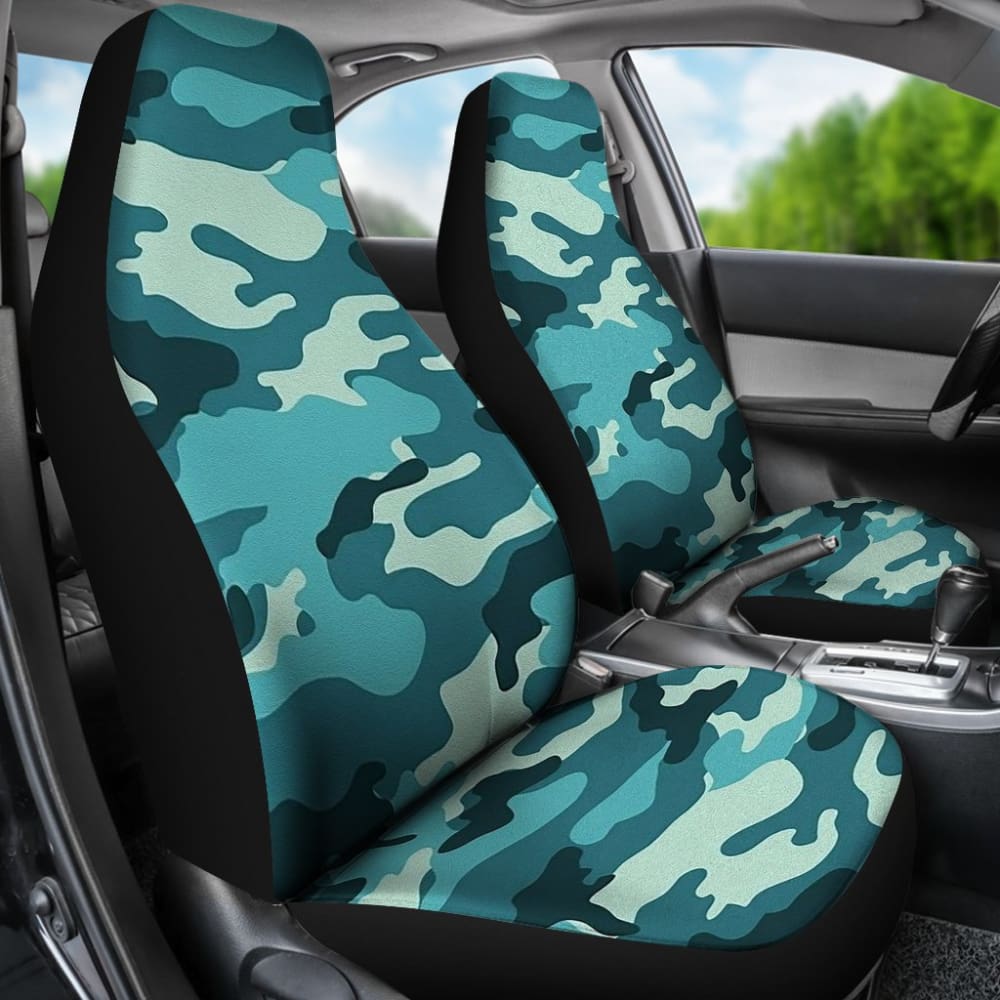 Premium Blue Teal Camouflage Car Seat Covers - Universal Fit for Cars, Trucks & SUVs - Waterproof & Anti-Slip Protection - Perfect for Outdoor Adventures, Hunting & Road Trips