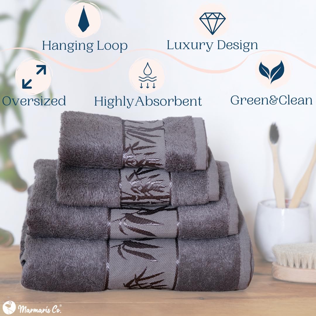 Set of 4 Ultra Soft Luxury Bath Towels - Premium Bamboo Viscose & Turkish Cotton Blend for Spa-Like Experience | Perfect for Bathroom, Beach, and Gym Use