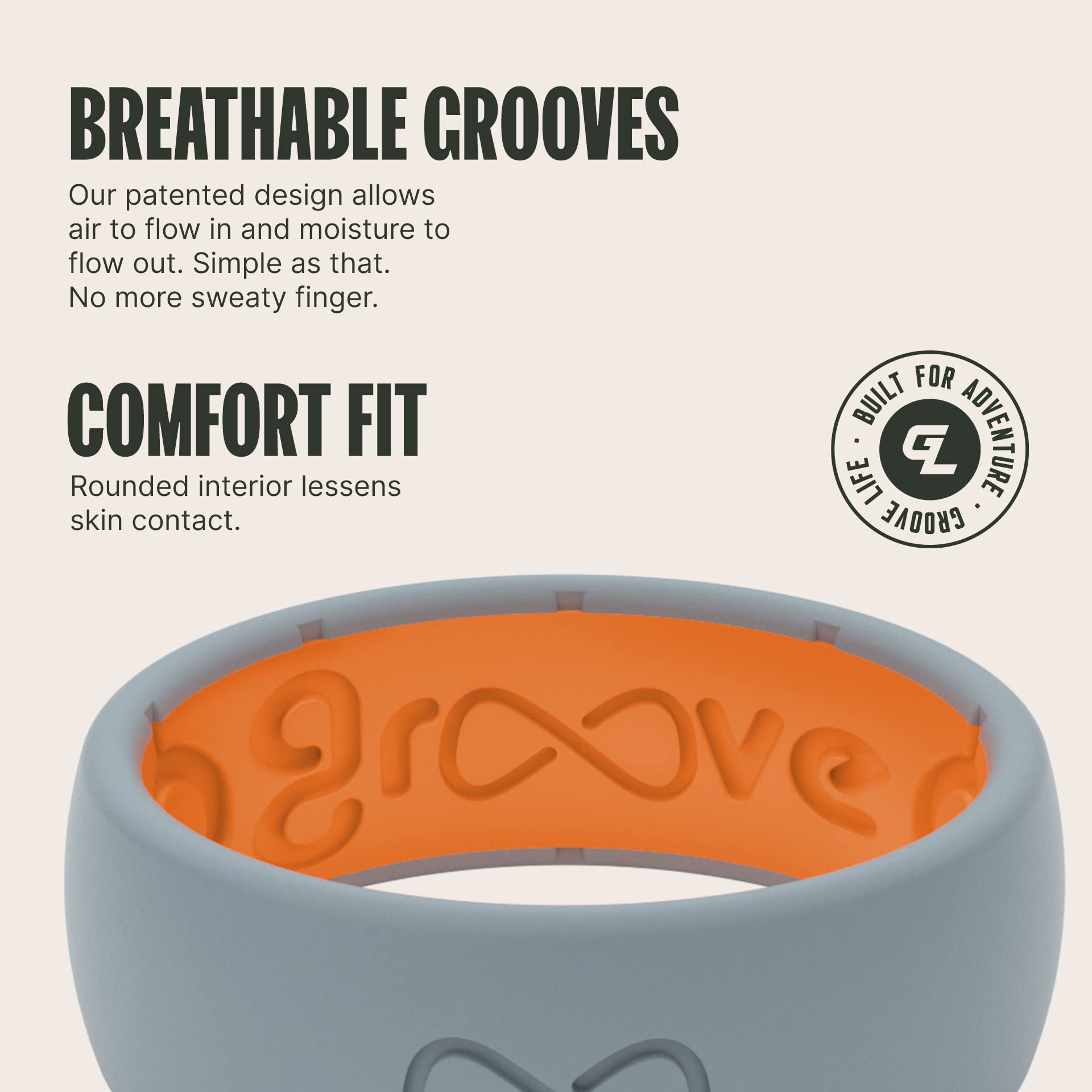 Groove Life Solid Silicone Ring - Breathable Rubber Wedding Band for Men, Durable Comfort Fit Ring with Unique Design | Perfect for Active Lifestyles, Gym, Swimming & Outdoor Adventures
