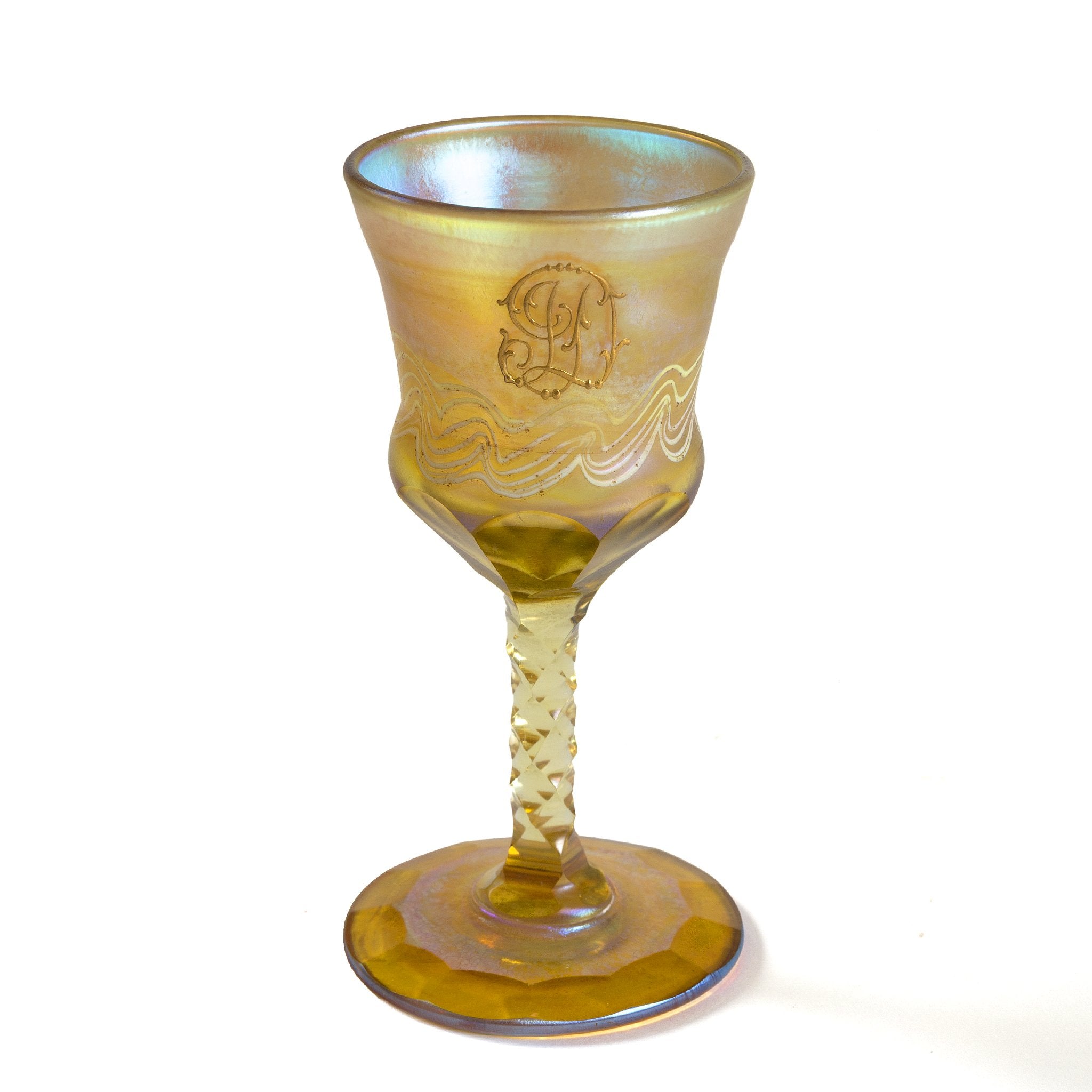 Tiffany Studios New York Favrile Glass Cups and Cordials Set - Handcrafted Art Glassware for Elegant Home Decor, Dinner Parties & Gift Giving