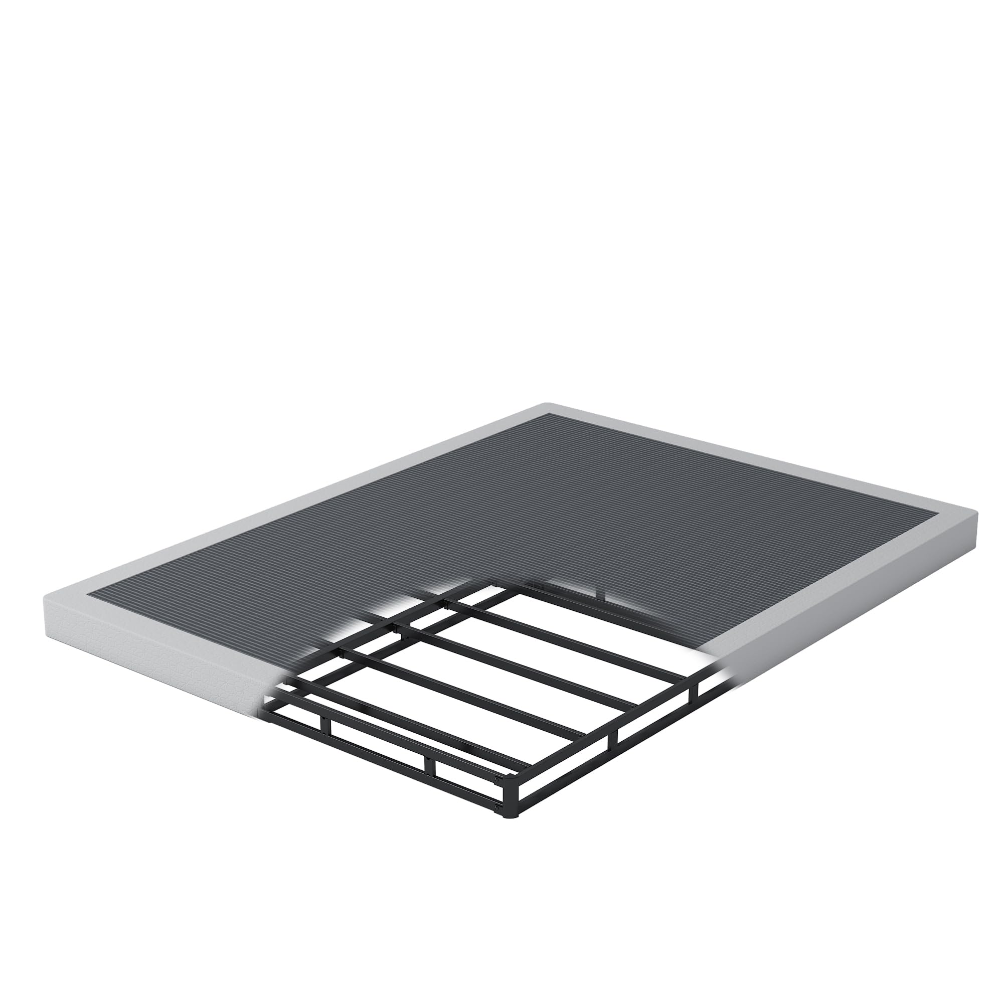 Heavy Duty Full Box Spring Bed - 4 Inch Metal Foundation with Fabric Cover for Noise-Free Support up to 3000lbs - Perfect for Guest Rooms & Dormitories