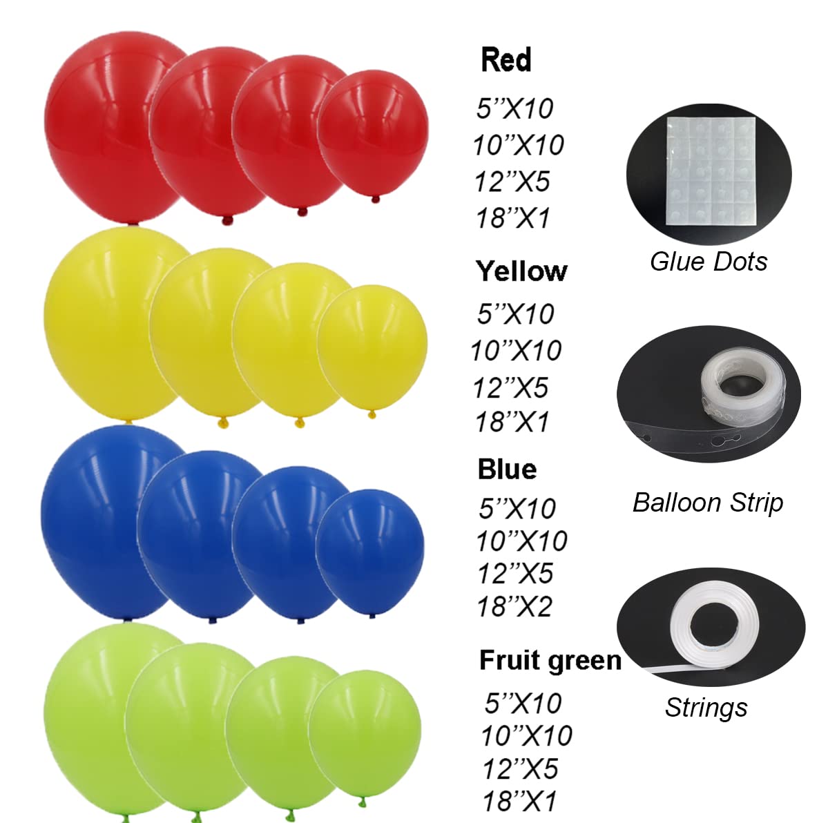 112pcs Rainbow Balloons Garland Arch Kit - 4 Sizes (Red, Yellow, Blue, Green) for Baby Showers, Birthday Parties & Kids Decorations | Perfect for Gender Reveals, Nursery Decor and Festive Celebrations