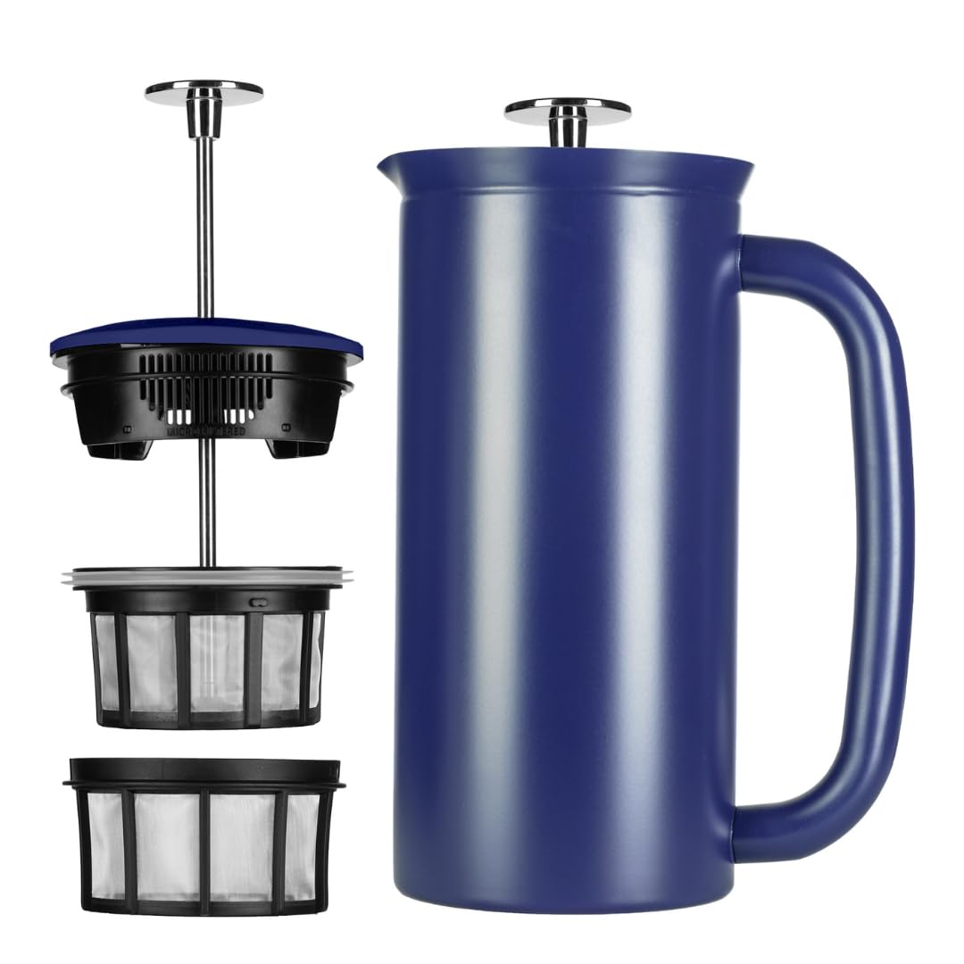 ESPRO P7 French Press Coffee Maker - 18oz Double-Walled Stainless Steel Insulated Coffee Press with Micro-Filter, Agean Blue - Perfect for Home, Office & Camping Brewing