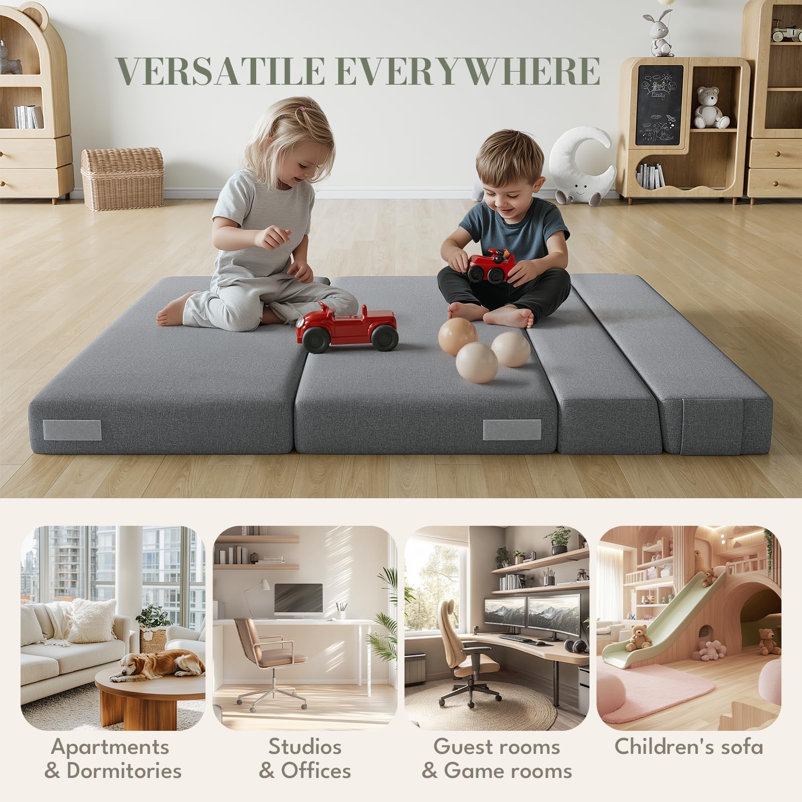 IULULU Folding Sofa Bed with 2 Pillows - Convertible Sleeper Floor Couch with Foldable Foam Mattress - Twin Size for Living Room, Dorm, Guest Room & Small Apartments - Perfect for Overnight Guests, Lounging & Space-Saving Solutions