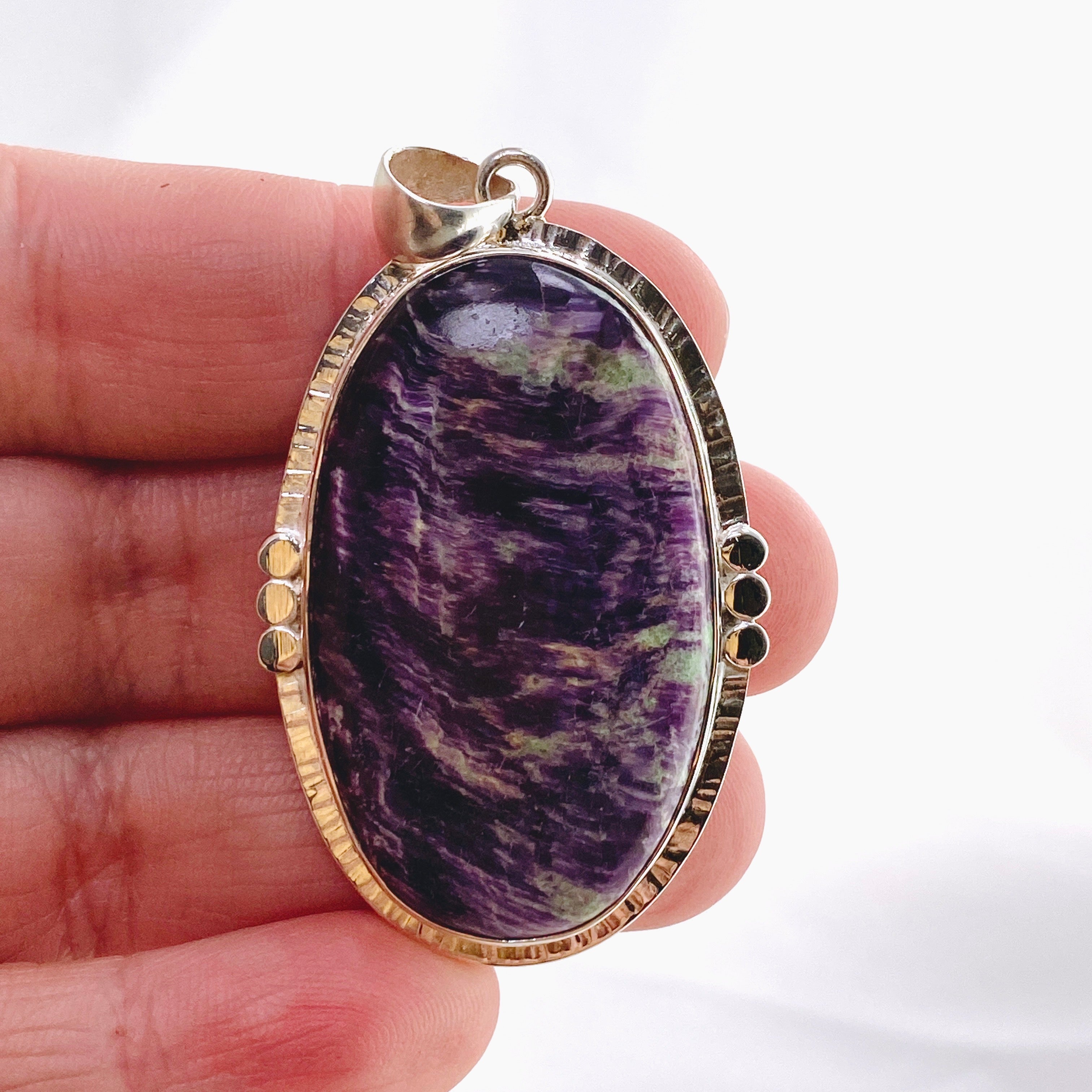Kammererite Oval Cabochon Pendant in Sterling Silver Setting - KPGJ4748 | Handmade Gemstone Jewelry for Women, Gift for Her, Birthday & Anniversary Present