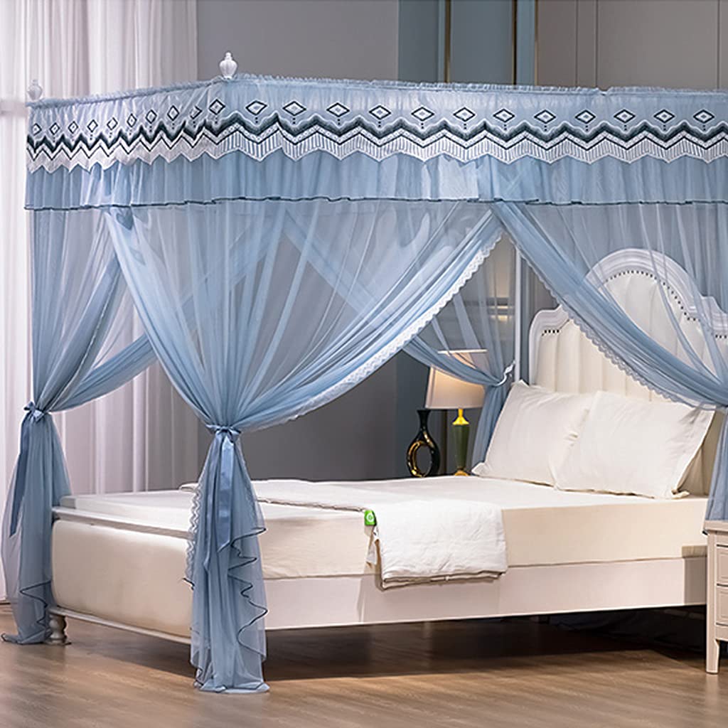 SCMTY Princess 4 Corner Post Mosquito Net with Bed Frame for Girls Kids Toddlers - Blue Twin Size Bed Canopy for Cribs & Beds, Bedroom Decor & Nursery Curtains - Perfect for Baby Rooms, Girls' Bedrooms & Sleep Protection