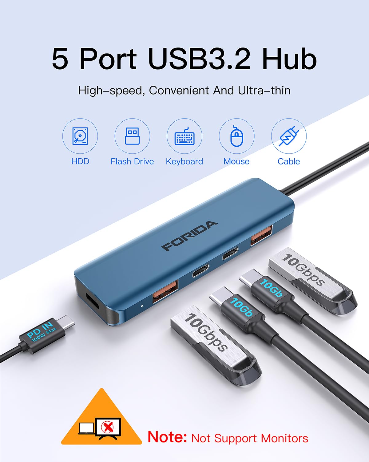 10Gbps USB C Hub with 100W PD Charging - 2 USB C 3.2 Gen 2 & 2 USB A 3.2 Gen 2 Ports - Compatible with MacBook, Surface, XPS, Samsung, Dell - Perfect for Work, Travel & Home Office (Blue)