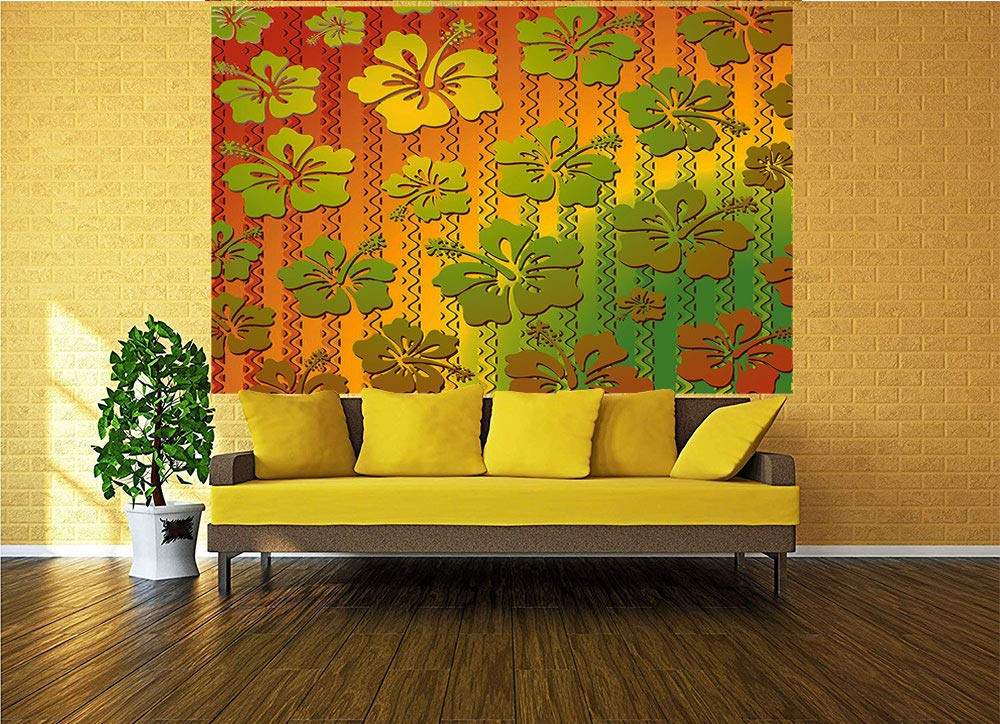 55x30 Inches Peel and Stick Wallpaper - Tropical Hibiscus Flower with Zig Zag Lines, Removable Self-Adhesive Wall Mural for Home & Office Decor | Perfect for Accent Walls, Bedrooms, Living Rooms & Workspaces