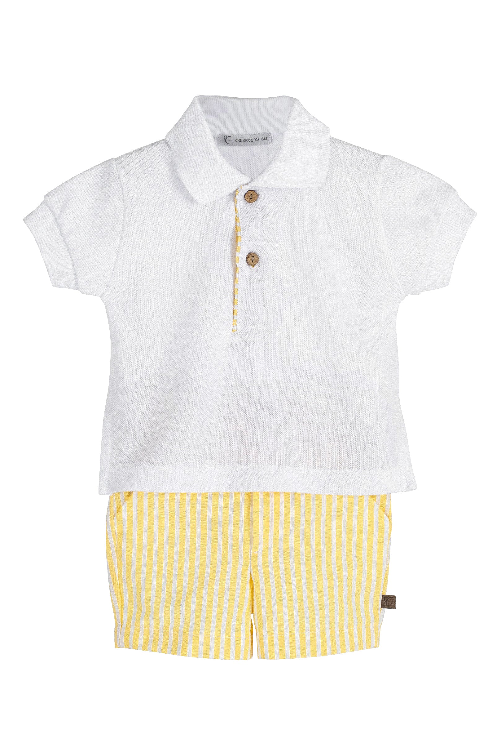 Victor White Polo Shirt & Lemon Striped Shorts - Men's Casual Summer Outfit for Golf, Beach, and Outdoor Activities