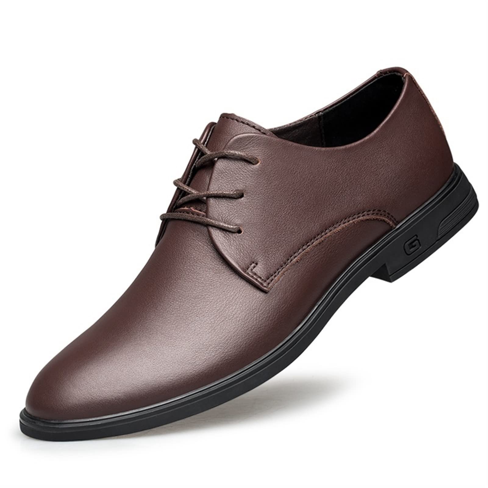 Men's Leather Dress Shoes - Lace Up Derby Shoes with Round Toe & Anti-Slip Rubber Sole | Formal Wedding, Office & Business Attire | Comfortable Block Heel for All-Day Wear
