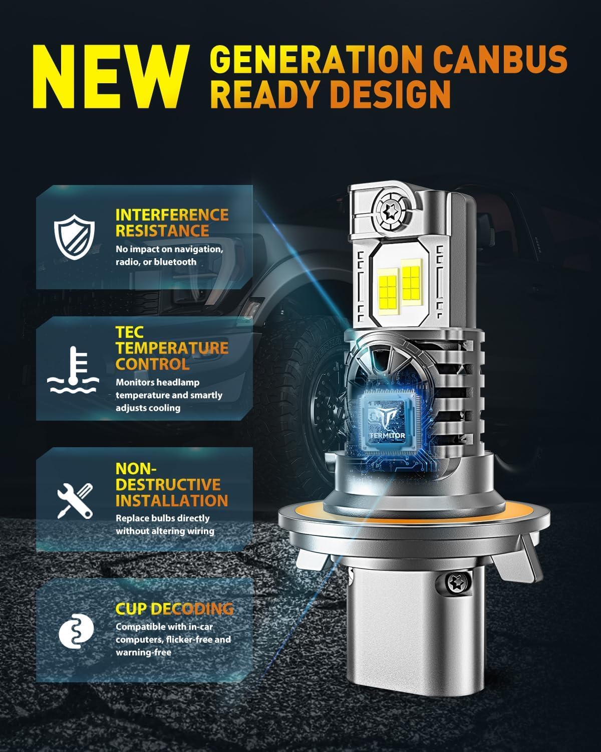 2025 Brightest 46,000LM 9008 H13 LED Bulbs - 10X Ultra-Bright Z10 Chips, 6500K Pure White Fog Lights - Plug & Play Installation, IP68 Waterproof - Perfect for Trucks, SUVs, Off-Road Vehicles (Pack of 2)