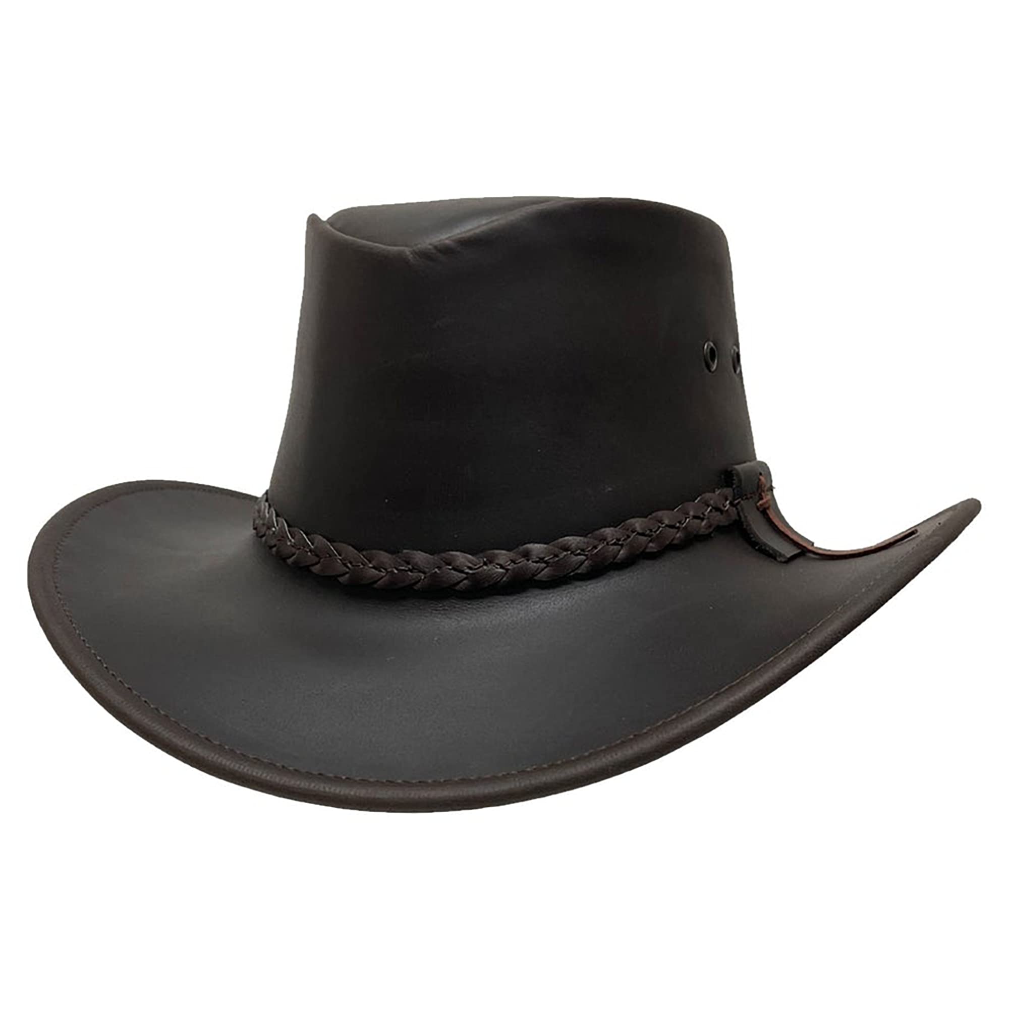 American Hat Makers Leather Bushman Outback Hat - Premium Top Grain Leather, Handcrafted Sun Hat with UV Protection, Lightweight & Breathable for Outdoor Adventures, Hiking, and Travel