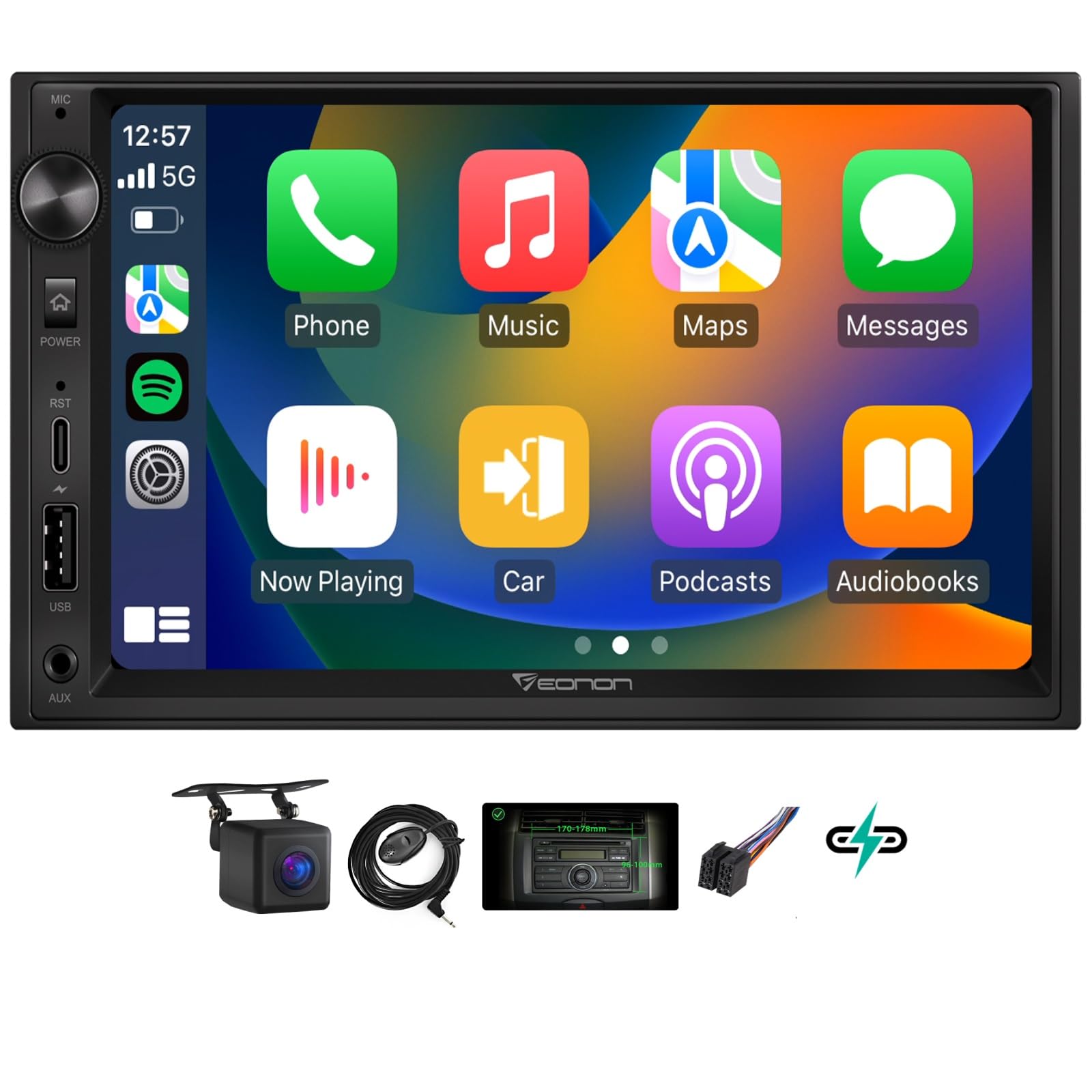 Eonon 7 Inch QLED Double Din Car Stereo with Wireless CarPlay & Android Auto - Linux OS, Bluetooth, USB, DSP, Fast Type-C Charging, Touchscreen, MirrorLink, Video In/Out, AUX Input & Backup Camera X3 - Perfect for Toyota, Honda, Ford & More