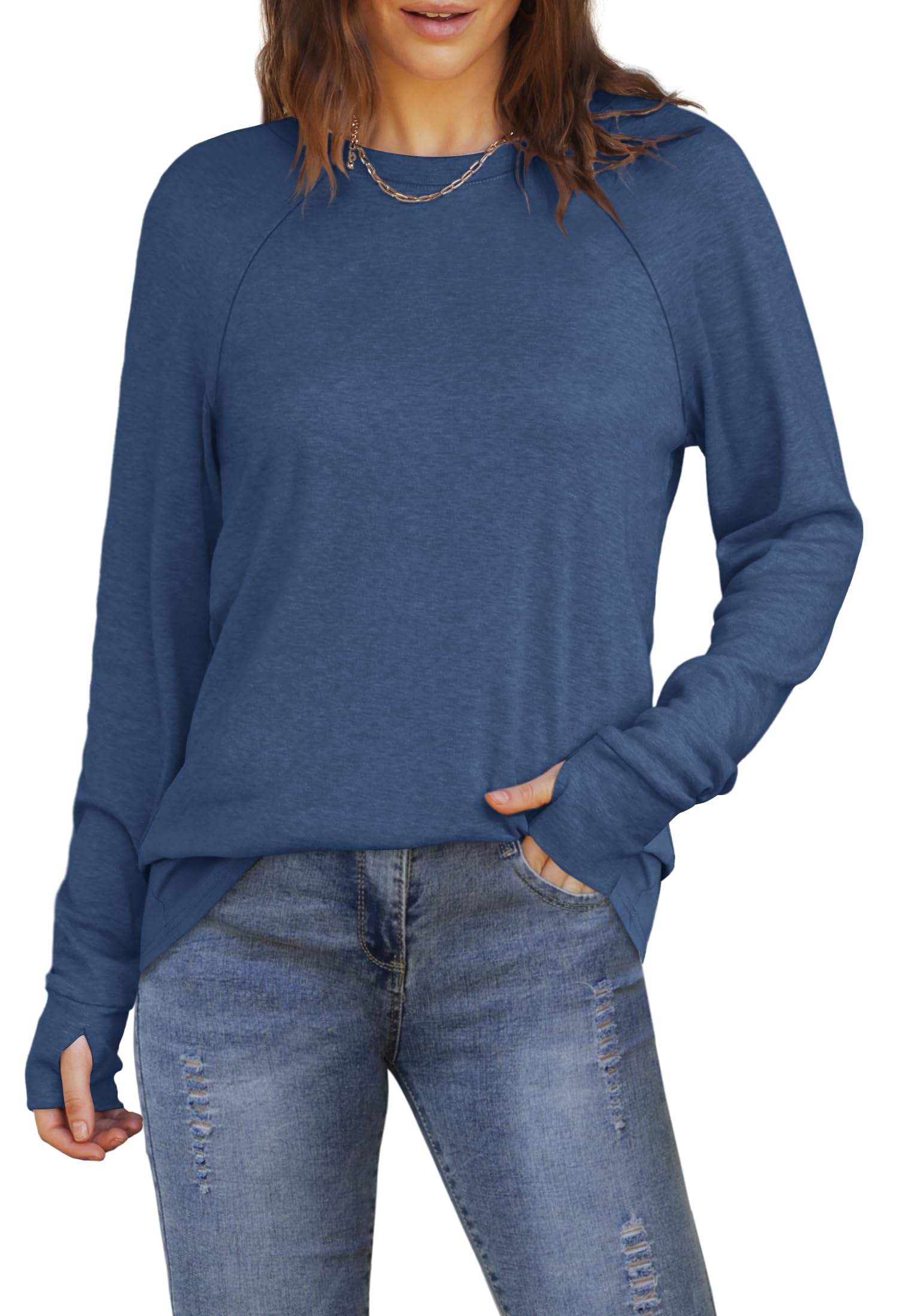 Aokosor Women's Loose Fit Tunic Tops with Thumbholes - Casual Long Sleeve Sweatshirts for Leggings & Layering