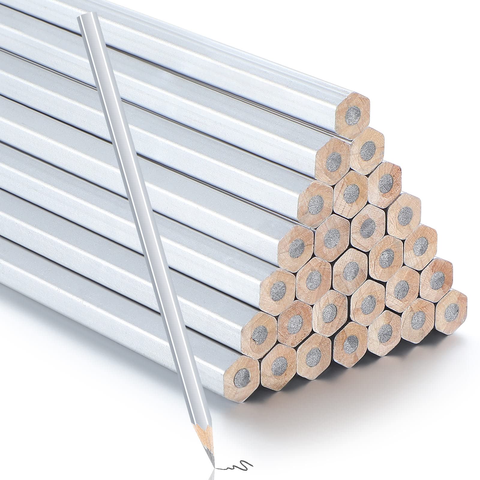 Tondiamo 48 Packs Silver Welding Pencils - Metallic Hex Marking Pencils for Welders, Plumbers, Carpenters & Framers - Durable Office & School Supplies - Perfect for Metal Marking, Construction & DIY Projects
