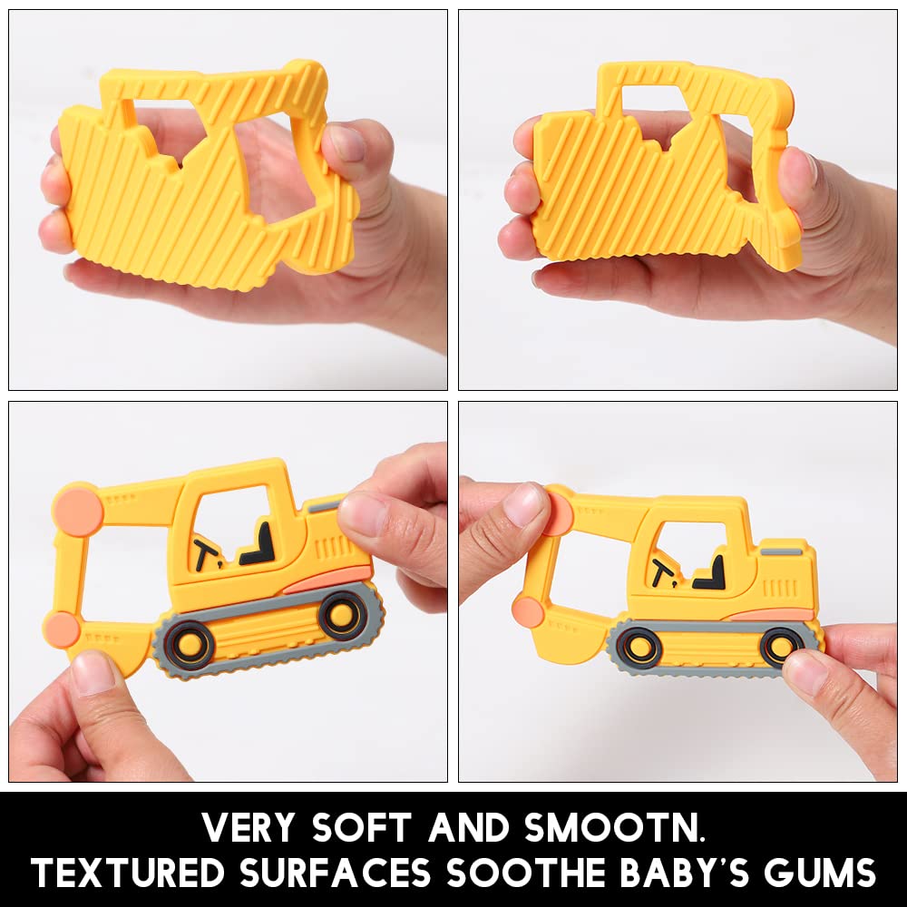 **Baby Teething Toys for 3+ Months - Food Grade Silicone Chew Teether for Infants & Toddlers, BPA-Free Sensory Teether (Excavator, Orange-Yellow) - Perfect for Soothing Sore Gums & Sensory Play**