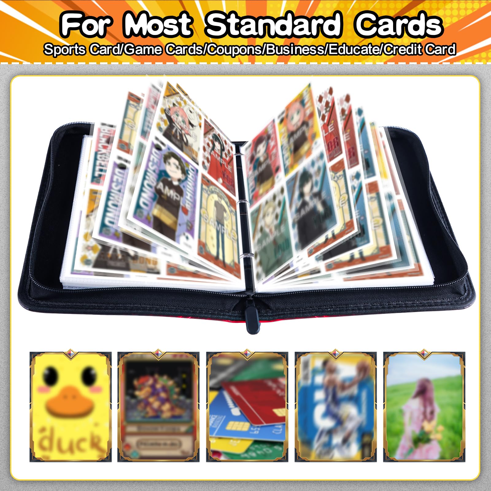 Waterproof 4-Pocket Trading Card Binder - 400 Capacity Card Holder Album with 50 Removable Sleeves, Durable Storage & Display Case for Collectors (Black) - Perfect for Pokemon, Yu-Gi-Oh, MTG & Sports Cards Organization