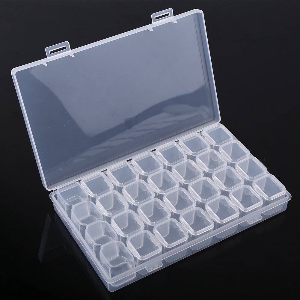 Fdit 28-Slot Transparent Plastic Storage Box - Organize Medicine Capsules, Vitamins, Tablets, Jewelry & Small Parts | Perfect for Home, Office, Travel & Craft Organization