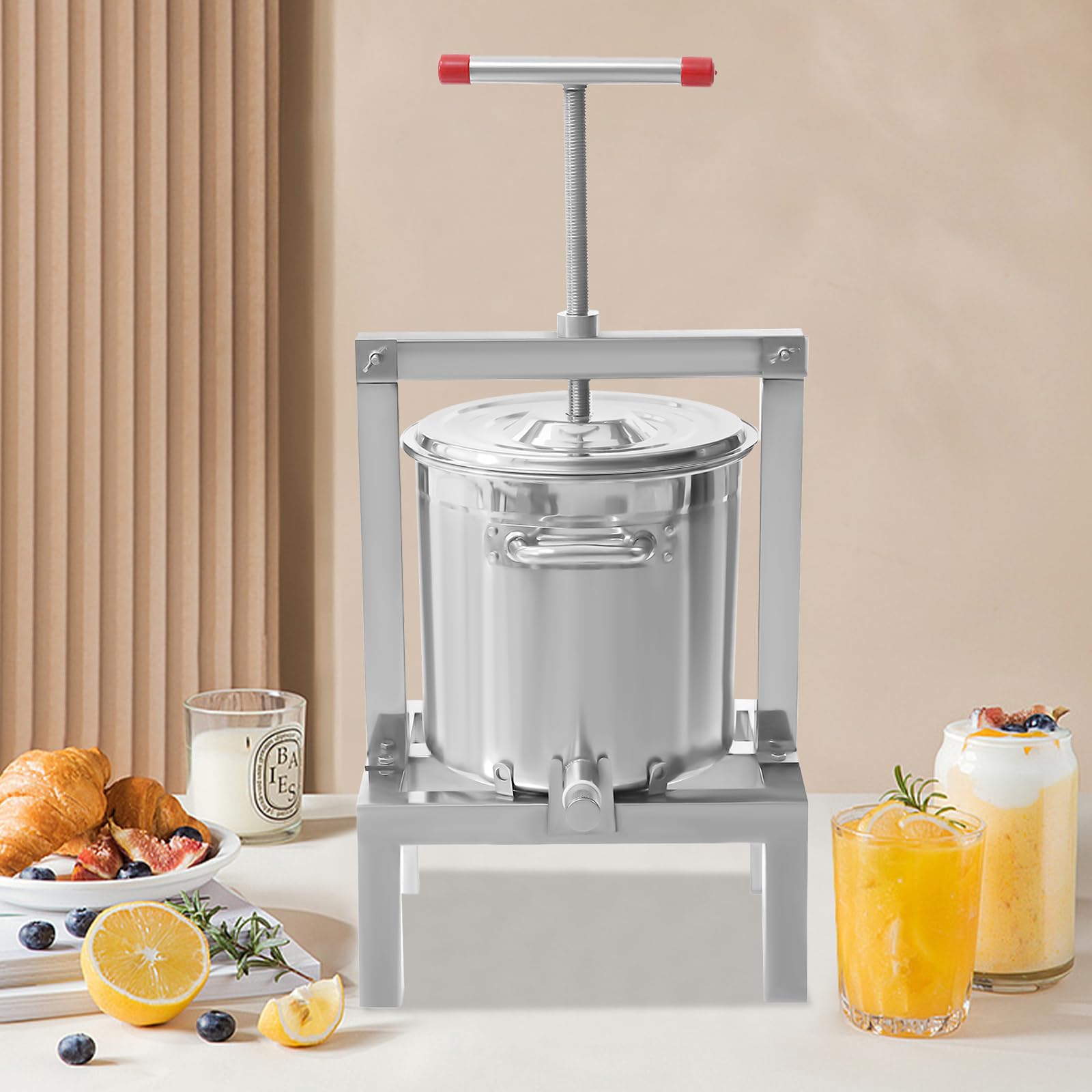 10L/2.6Gal Stainless Steel Fruit Wine Press - Heavy Duty Manual Juice Extractor for Apples, Grapes & Berries - Perfect for Homemade Cider, Wine & Juice Making - Ideal for Home Brewing, Winemaking & Kitchen Use