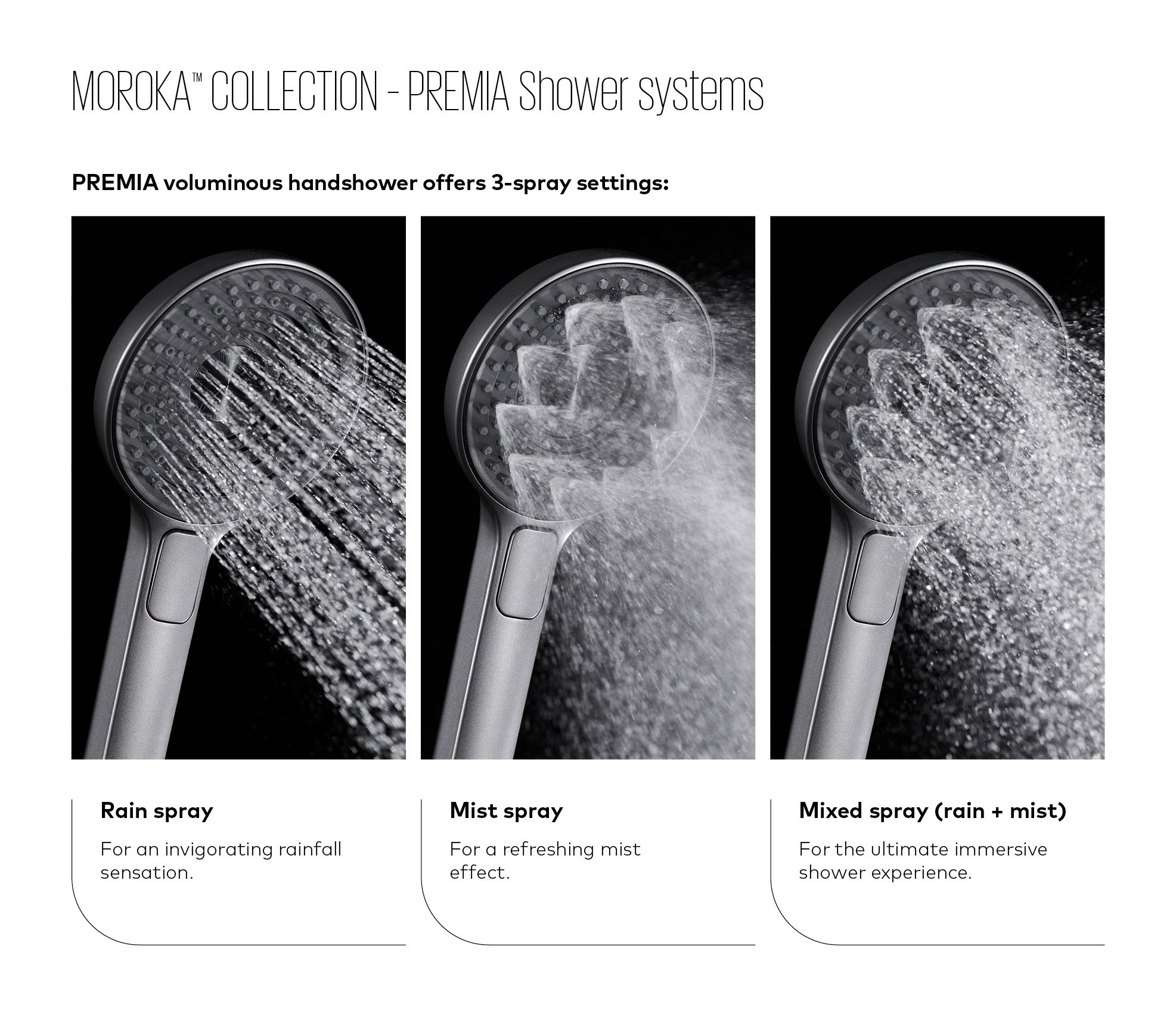 KALIA PREMIA MOROKA TD3 3-Way Shower System - Adjustable Rainfall, Handheld & Fixed Shower Head Combo for Bathroom Luxury - Perfect for Spa, Relaxation & Modern Home Upgrades