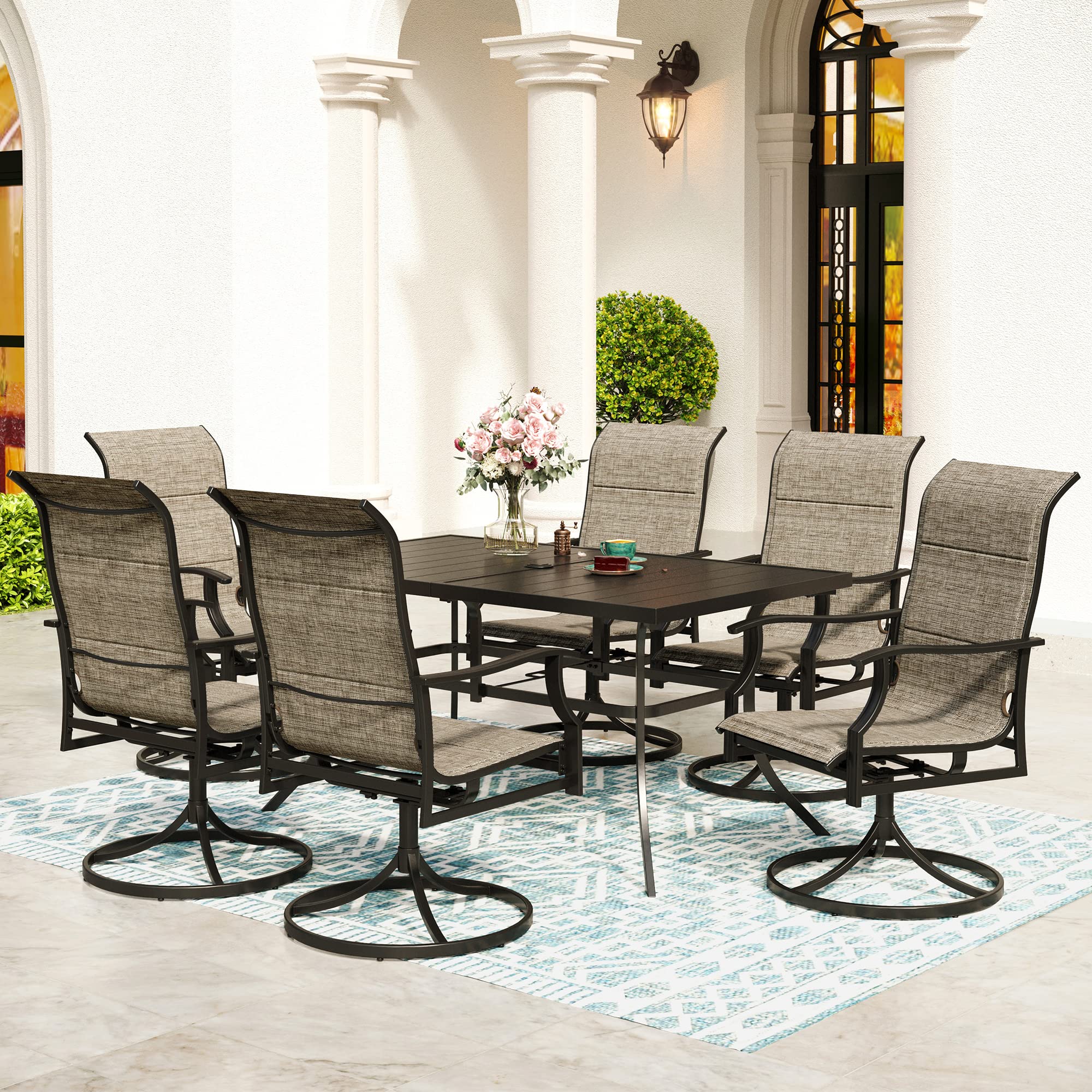7-Piece Outdoor Patio Dining Set for 6 People - Durable Textilene Swivel Chairs & Weather-Resistant Table (1.57-1.9