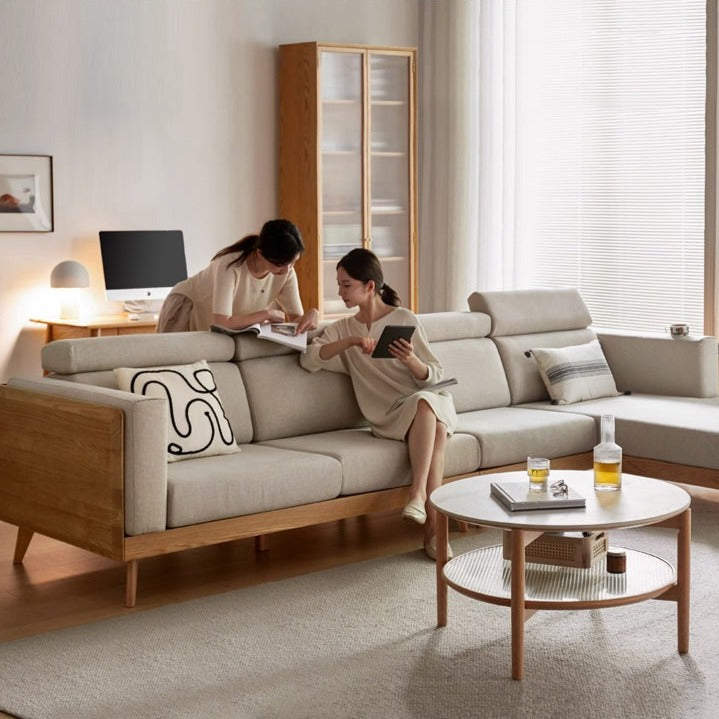 Oak & Ash Solid Wood Modern Fabric Sofa - Contemporary Living Room Furniture for Comfortable Lounging & Stylish Home Decor