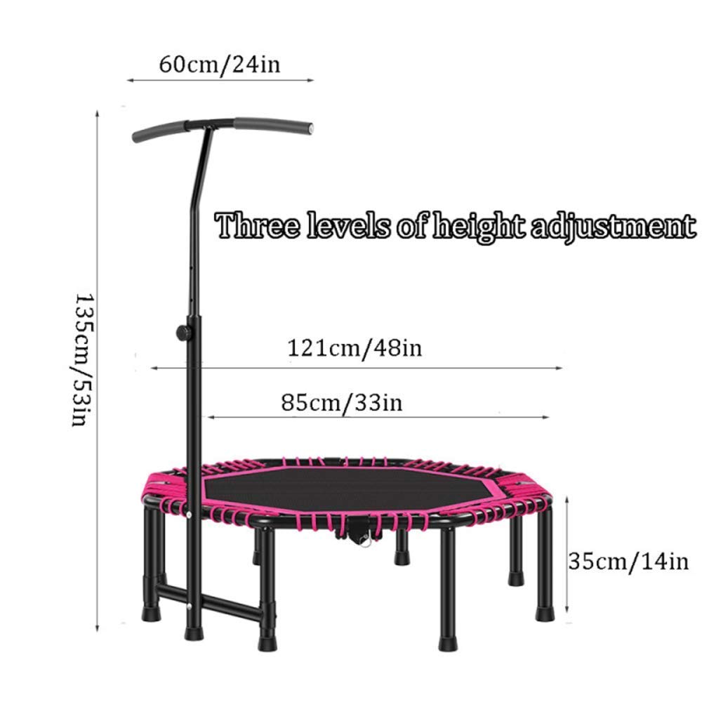 48-Inch Adjustable Fitness Trampoline for Adults with Handle - Foldable Exercise Trampoline for Indoor, Outdoor & Garden Workouts - Ideal for Yoga, Cardio & Home Fitness (Pink)