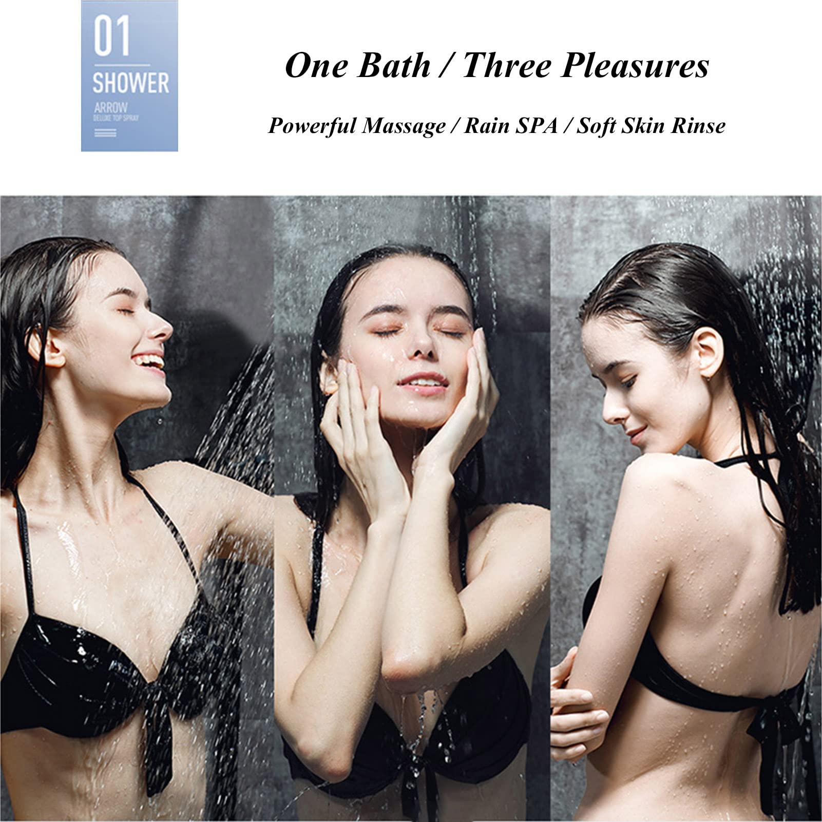 Premium 3-Mode High Pressure Shower Head Set - 2 in 1 Handheld & Rainfall Shower System with Wall Mounted Faucet Trim for Spa-Like Bathroom Experience | Perfect for Master Bath, Guest Bath & Luxury Home Renovation