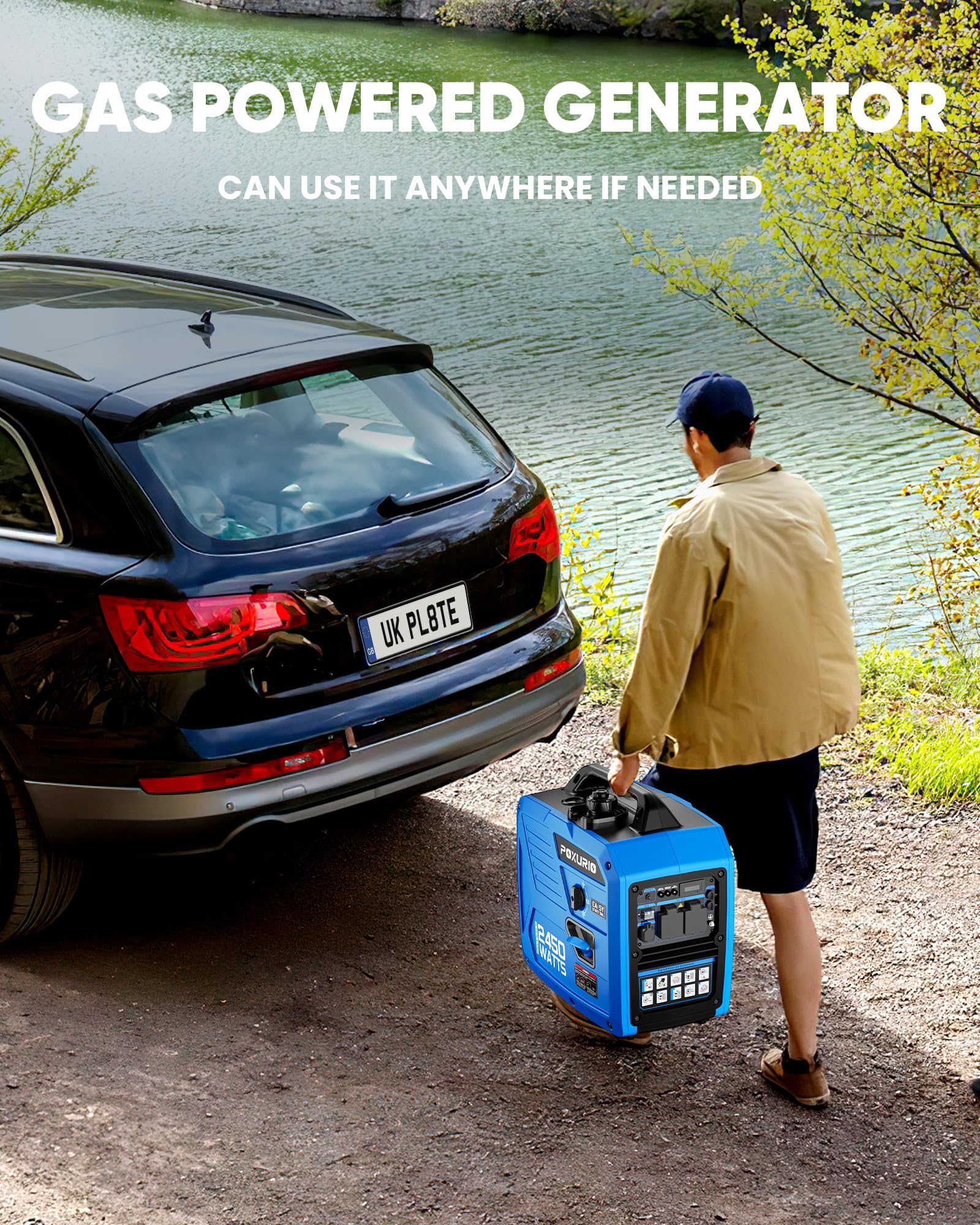 2450W Portable Inverter Generator - Ultra Quiet Gas Powered Generator with 1.6 Gallon Fuel Tank (8.3H Runtime) | 120V EPA Compliant for Camping, RV Trips & Emergency Home Backup Power