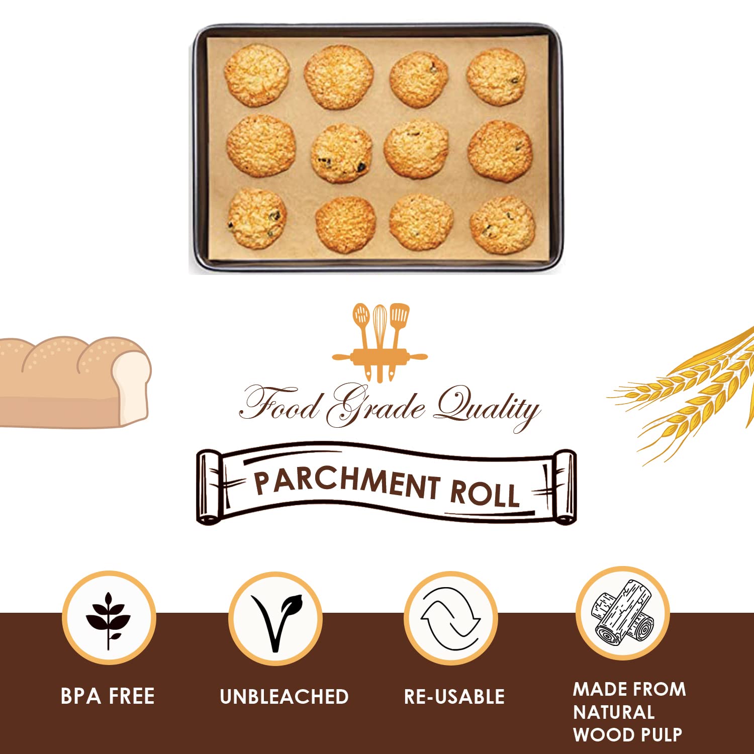 Premium Non-Stick Baking Paper Roll - Unbleached, Double Coated Silicone, Food Grade Parchment Paper for Baking Cookies, Cakes & Bread (5 Meters) - Perfect for Home Baking, Pastry Making & Professional Kitchen Use