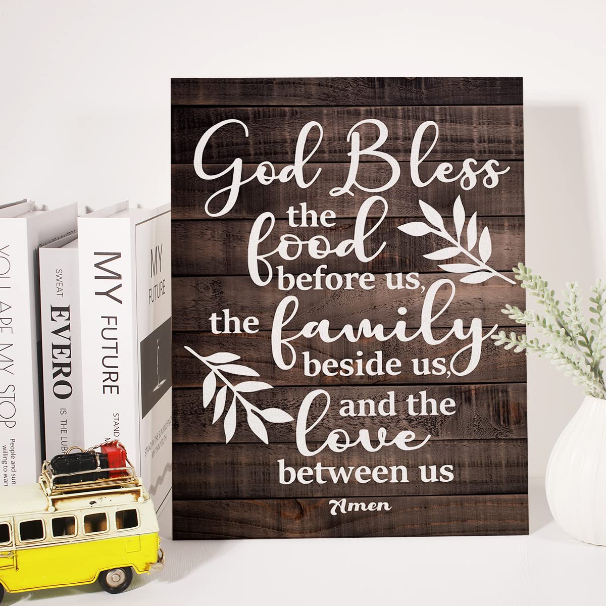 Bless the Food Before Us - Inspirational Scripture Quote Canvas Wall Art, Rustic Bible Verse Print, Christian Home Decor, Framed Positive Poster Painting (12x15 Inch) - Perfect for Kitchen, Dining Room & Church Gifts